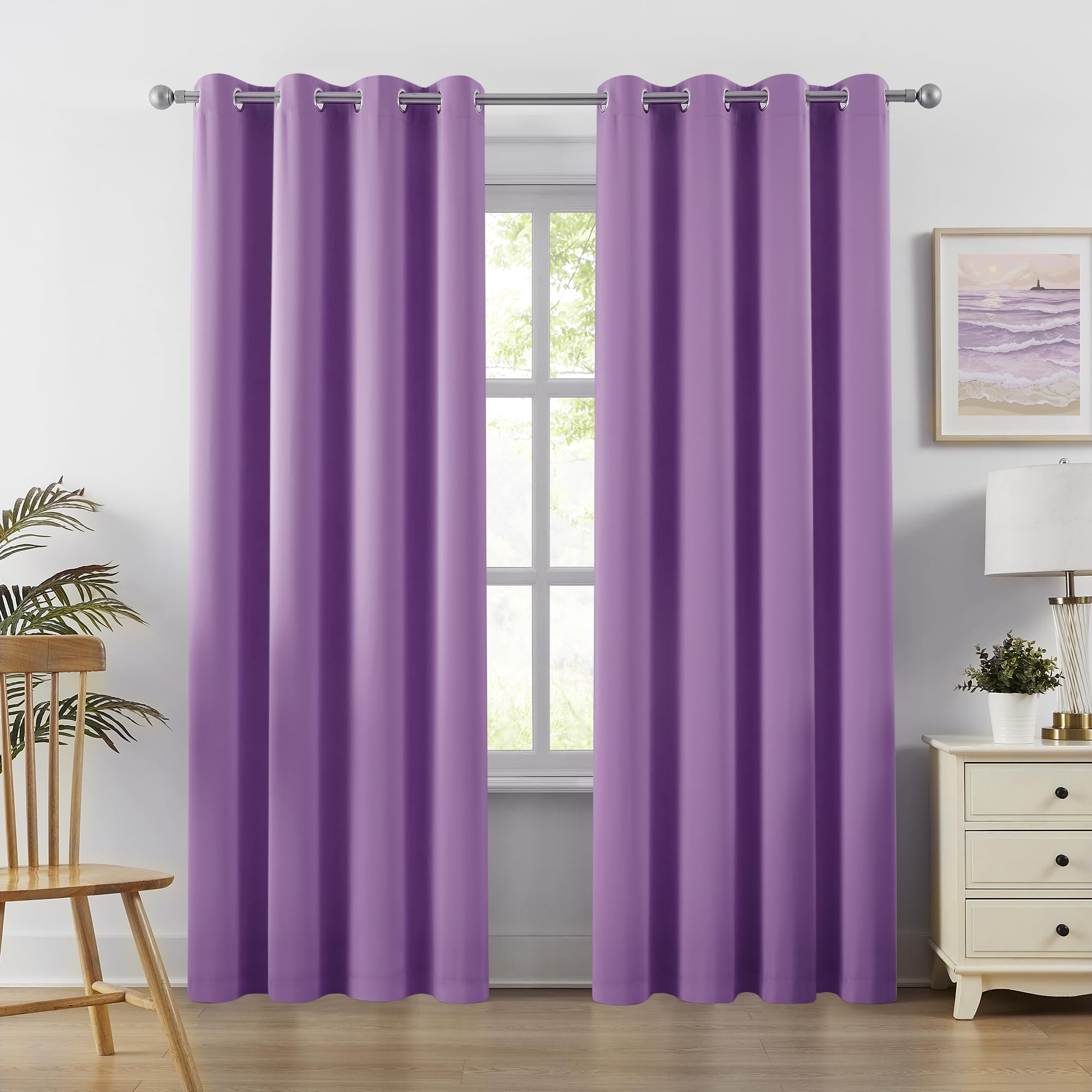 DUALIFE Light Purple Curtains for Girls Room 84 Inches Long Darkening Thermal Insulated Drapes for Living Room Curtain Panels for Bedroom Window Treatment Set, Grommet Top, 52 W x 84 L, 1 Pair
