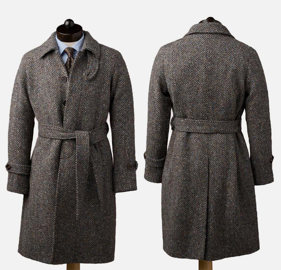 Uomo Soprabito vintage a spina di pesce in misto lana Cappotto lungo Blazer invernale caldo