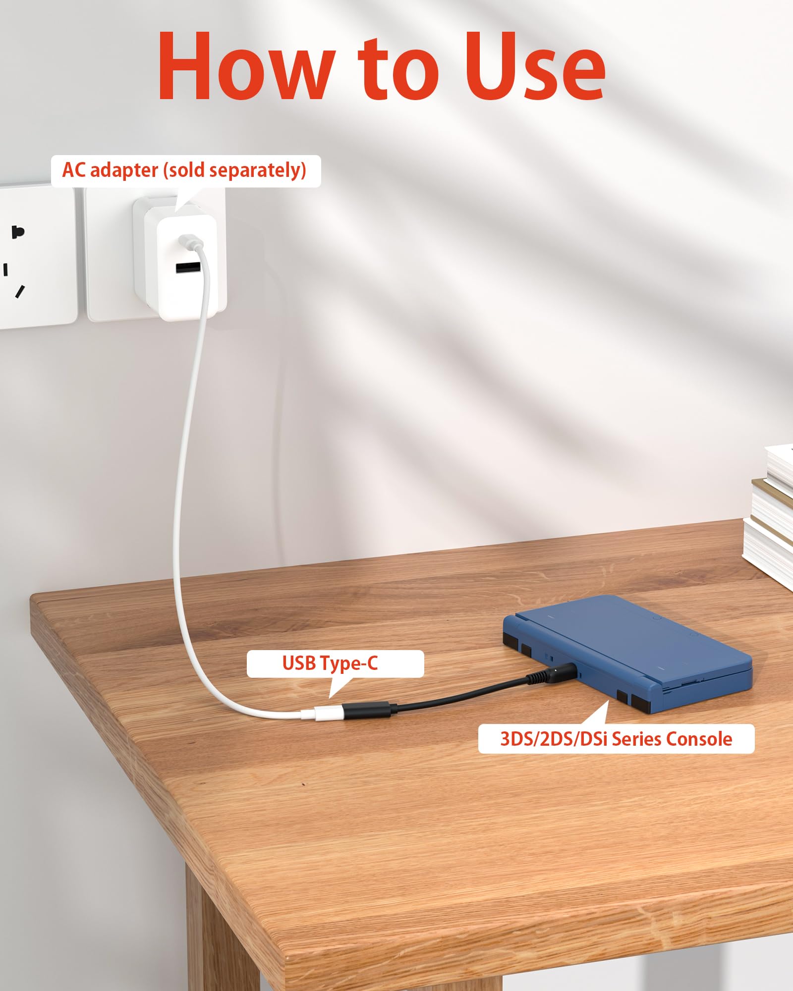 Lot de 2 adaptateurs de câble de charge USB Type-C pour 3DS XL/3DS LL/New 3DS/3DS XL/3DS/New 2DS LL/2DS XL/2DS/DSi/DSi XL