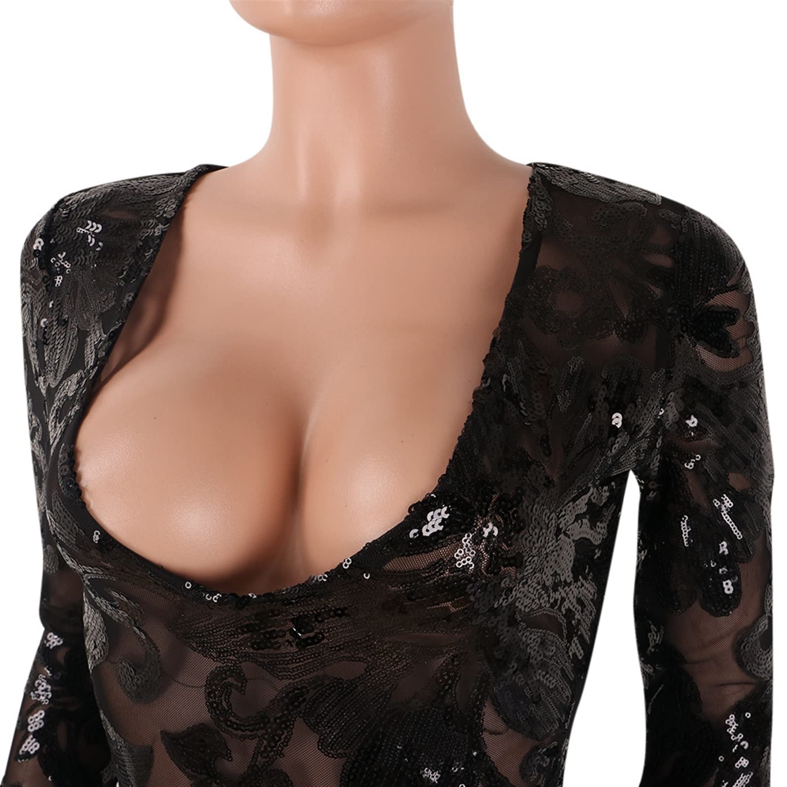 Atuendos Sexys para Mujer Conjunto De Pantalón Y Top Metalizado con Lentejuelas Brillantes Mono Ajustado Mameluco con Cuello En V Profundo Perspectiva Clubwear (Color : Black, Size : Medium)