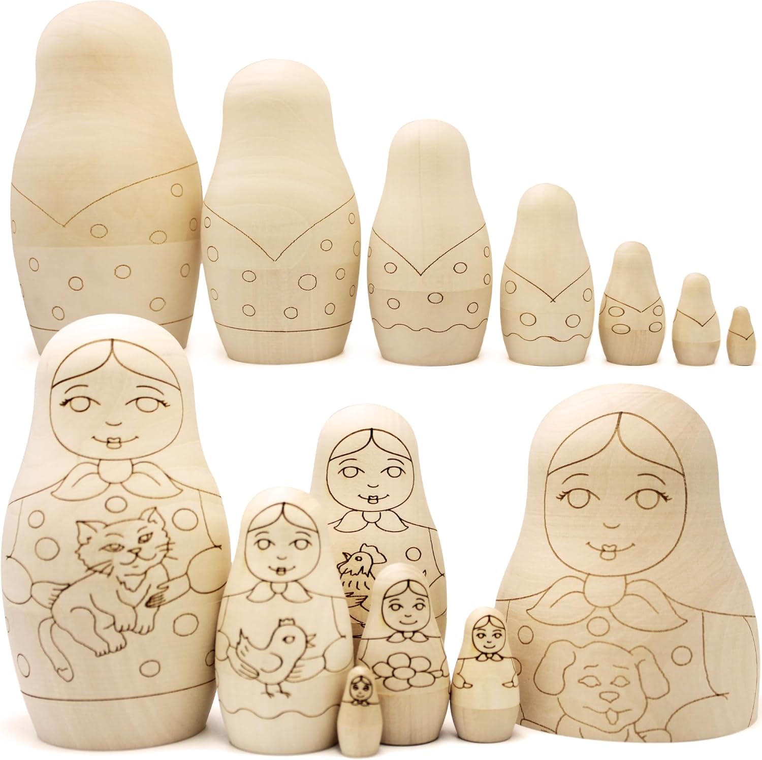 AEVVV Blank Russian Nesting Dolls to Paint Set 7 pcs - Wooden Crafts to Paint Your Own Matryoshka - Unfinished Wood Crafts - Blank Nesting Dolls Unpainted