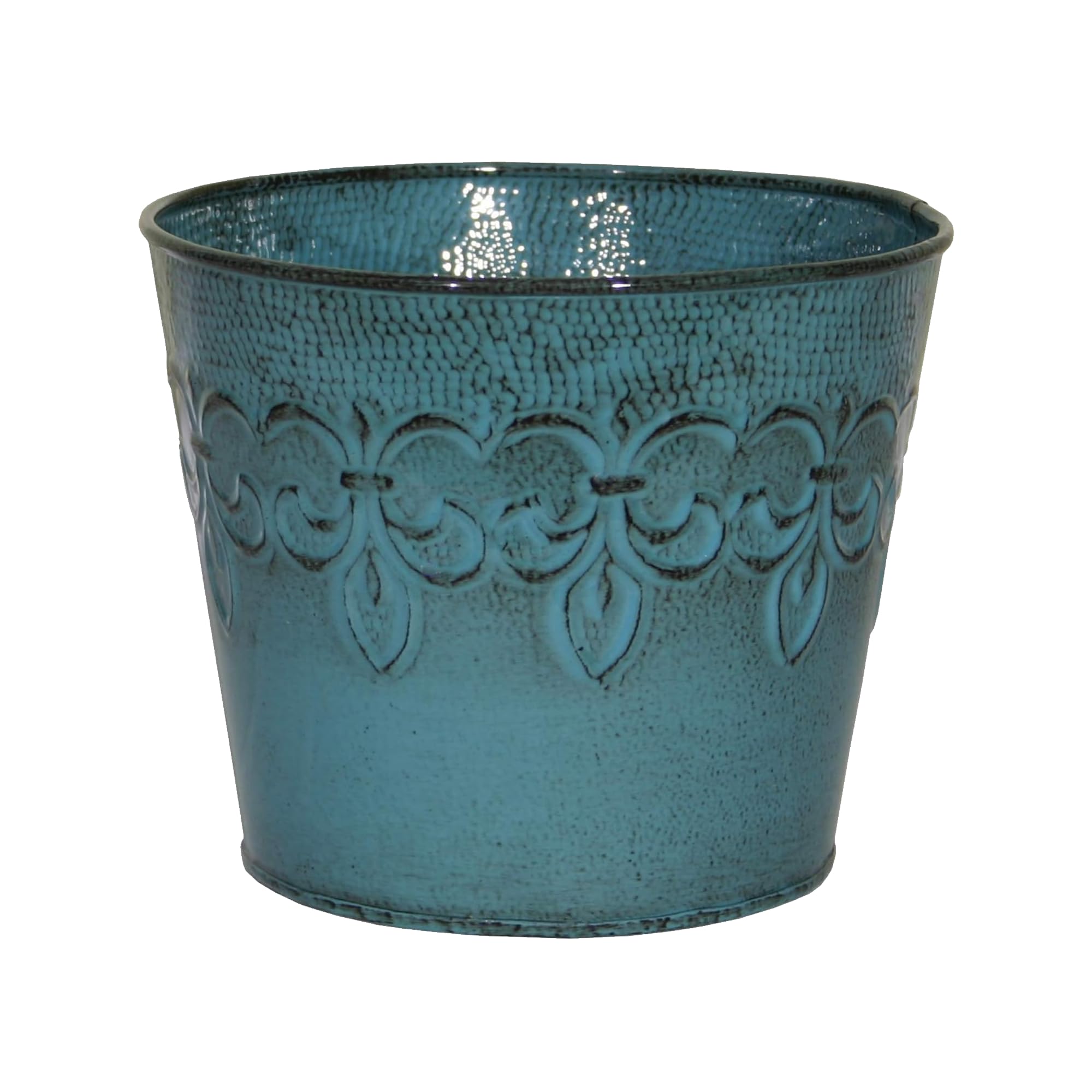 Robert Allen MPT01890 Fluer De Lis Series Metal Planter Flower Pot, 6", Color Surf Blue