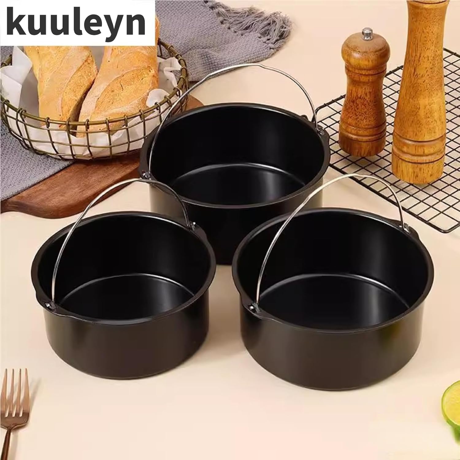 Air Fryer Cake Pan Accessories,Universal Air Fryer Accessories,Stainless Steel Baking Cake Barrel Pizza Pan Grill Nonstick Coating Dishwasher Safe Black(7 inches) - Image 7