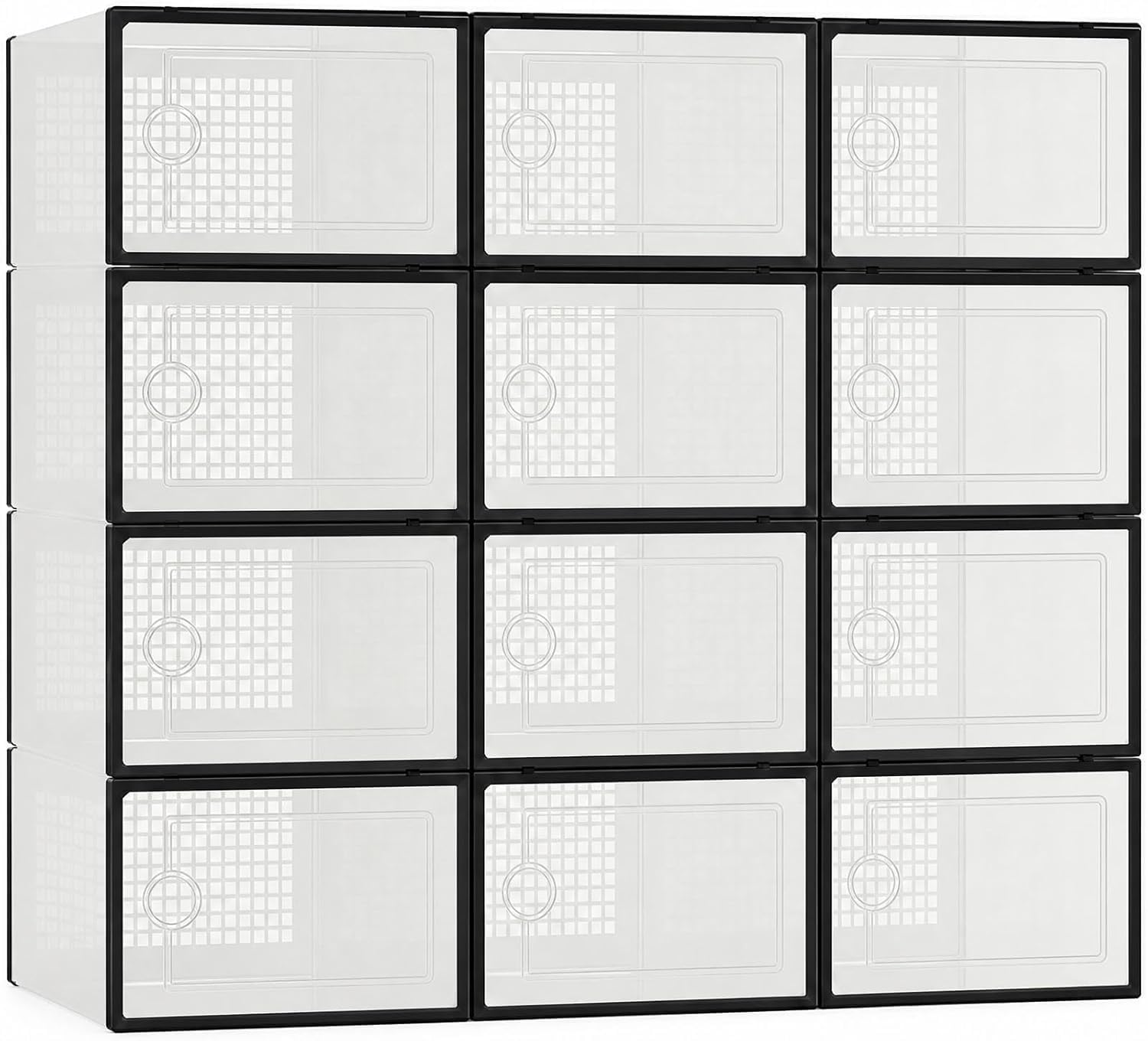 12PCS Stackable Clear Plastic Shoe Storage Boxes, Collapsible & Dustproof