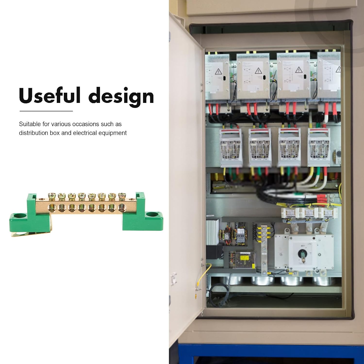 Didiseaon 2pcs Copper Ground Bus Bar Kit with 6 Terminals 6 * 9mm Green Grounding Strip for Electrical Panel Power Distribution Blocks and Ground Circuit Terminal Blocks