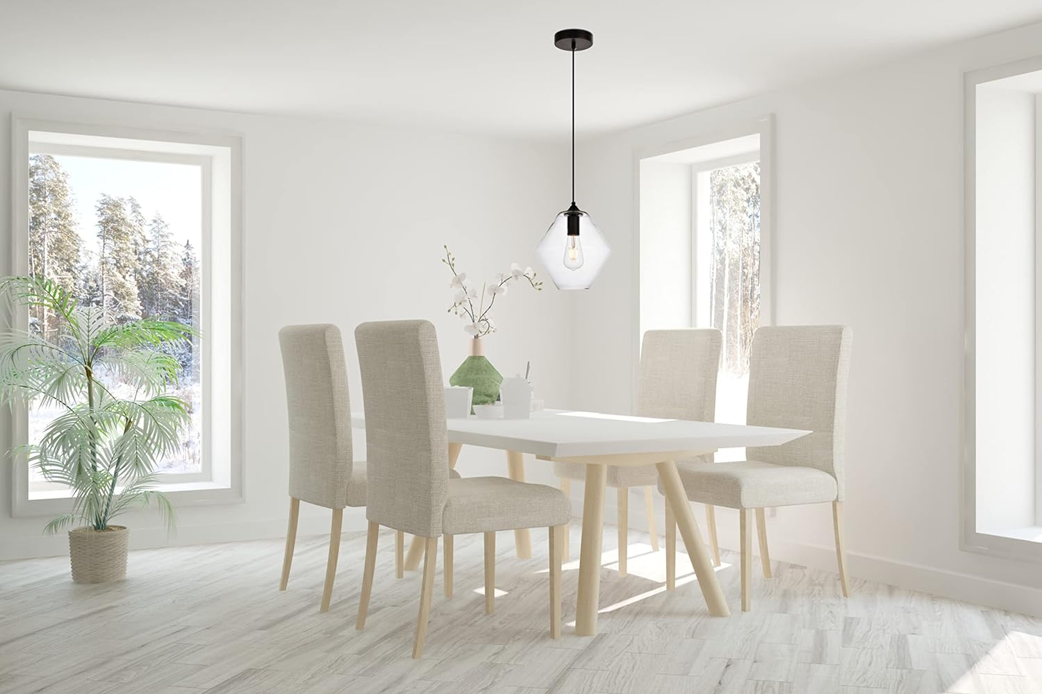 Elegant Lighting Placido Collection 1 Light Pendant Lamp in Black and Clear Finish