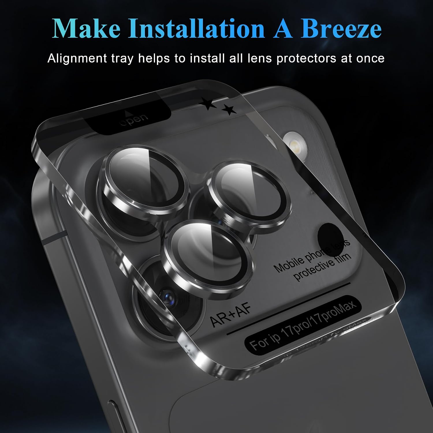 YWXTW Camera Lens Protector for iPhone 17 Pro/iPhone 17 Pro Max, [1 Step Installation Tray] Tempered Glass Screen Protector Metal Individual Camera Cover Accessories Case Friendly (Grey) image 5