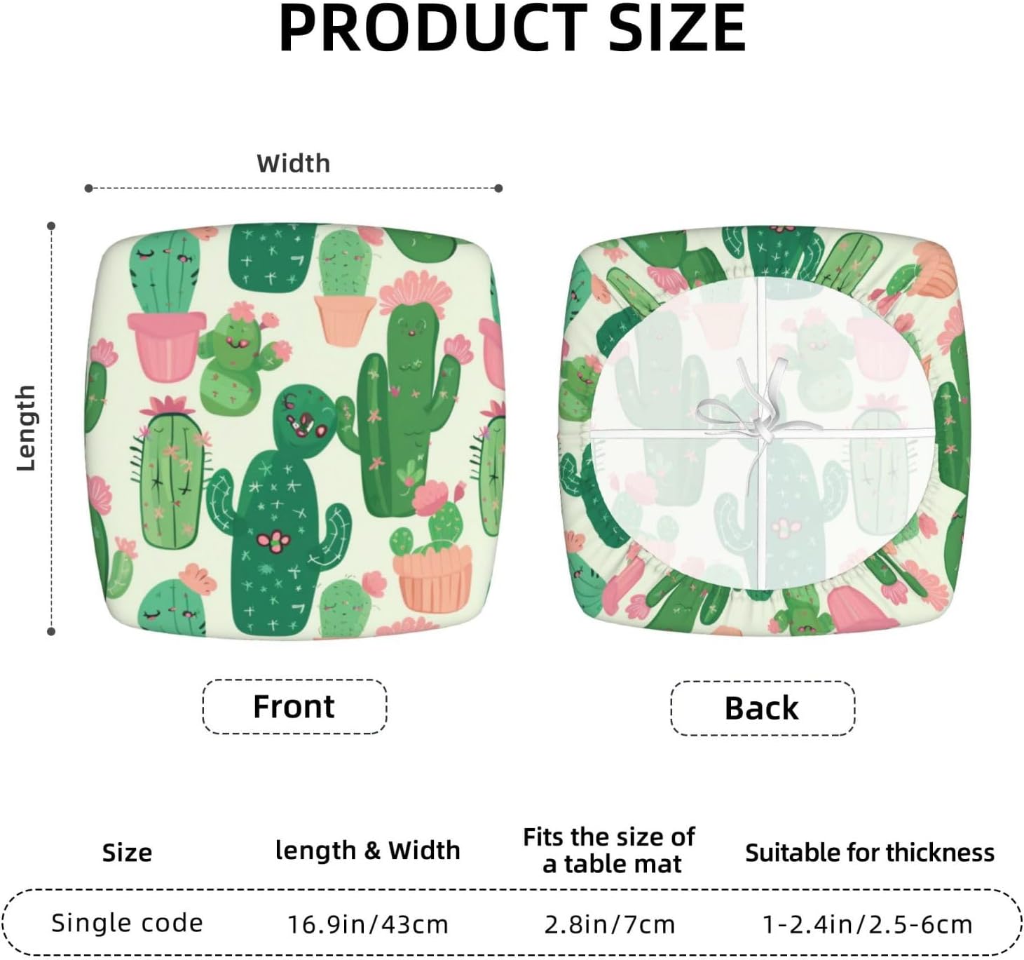 Cute Cactu Seamless Illustration Print Square Cushion Covers 6 Pcs Set Elastic Non-Slip Seat Cushion Slipcovers Pet Furniture Protectors for Chair, Sofa