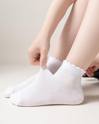 Funjoon Girls White Ruffle Socks School Uniform Kids Cotton Ankle Dress