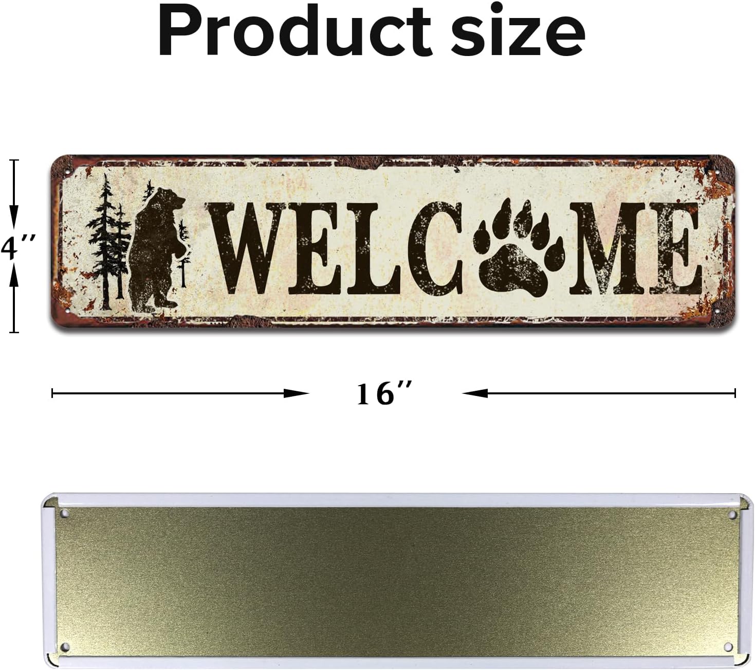 Bear Silhouette Metal Wall Art Decor, Rustic Cabin Hunting Bear Paw Decorations, Forest Wilderness Wall Decor for Bathroom, Living Room, Bedroom, Vintage Tin Signs 4 x 16 Inch