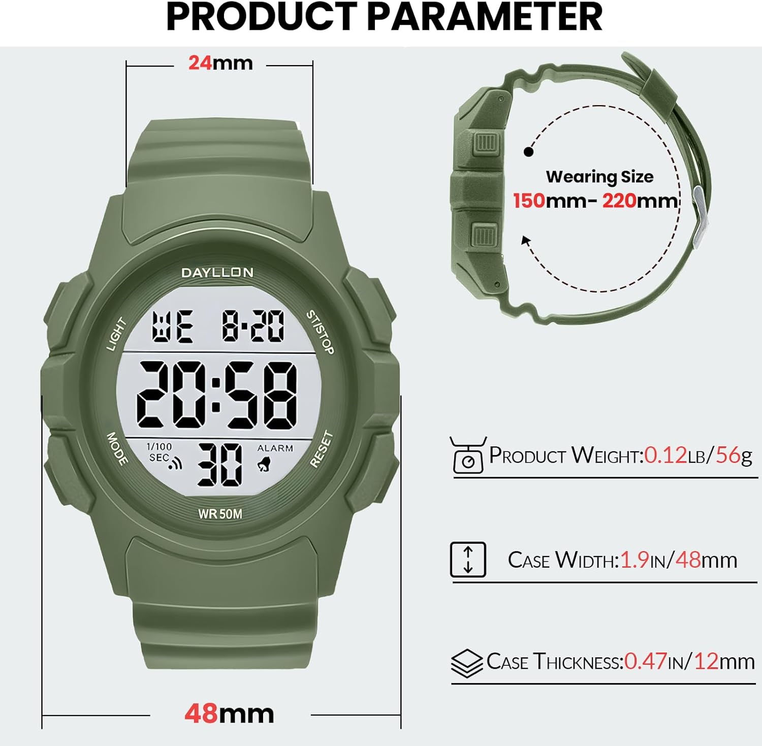 Dayllon Watch for Men Digital Sports Watches Waterproof Military Multifunction Chronograph Stopwatch Wristwatch with LED Backlight/Alarm/Date - Image 3