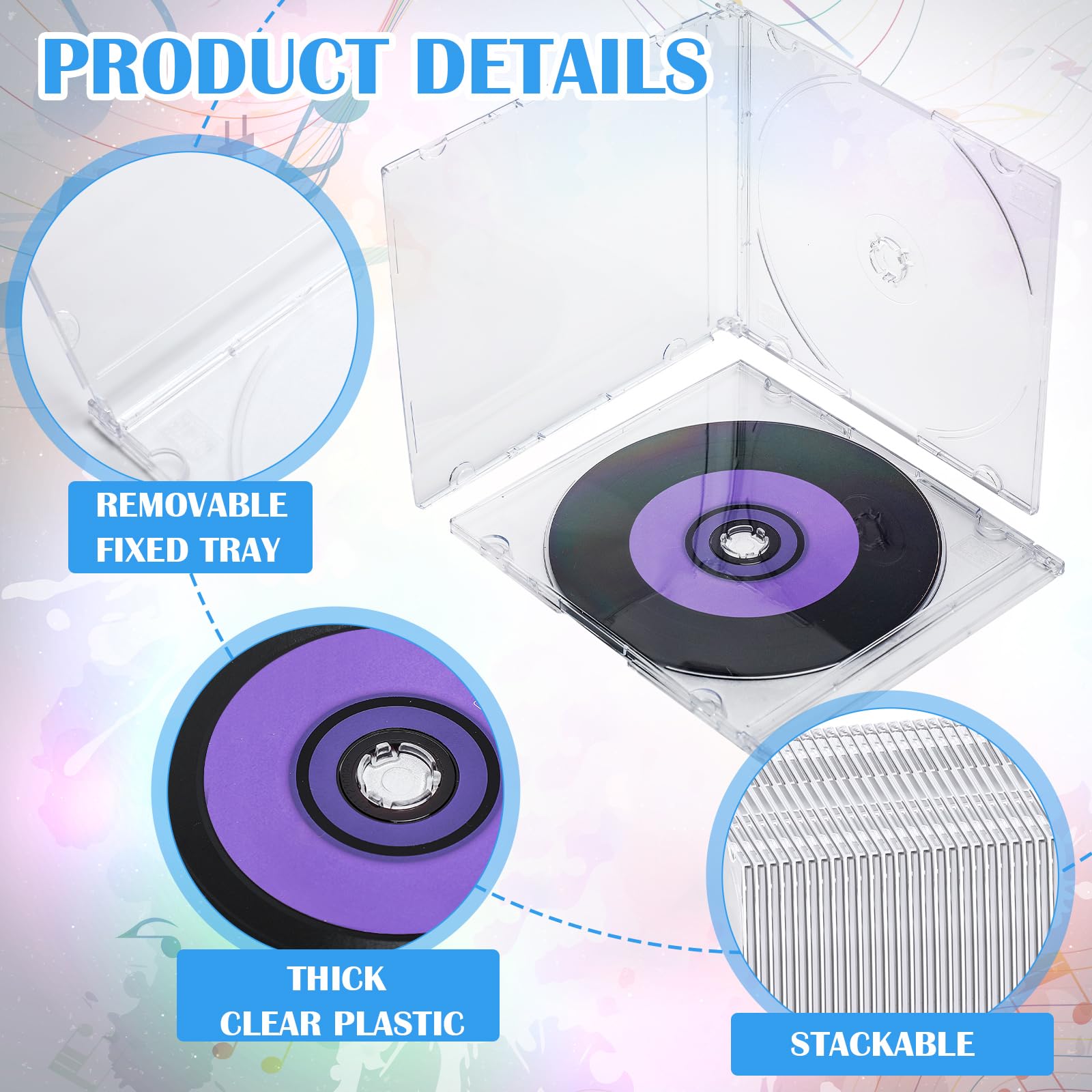 Tellegloww 150 custodie trasparenti singole in plastica per DVD e DVD, sottili da 5,2 mm, custodie protettive di ricambio per DVD, colore bianco