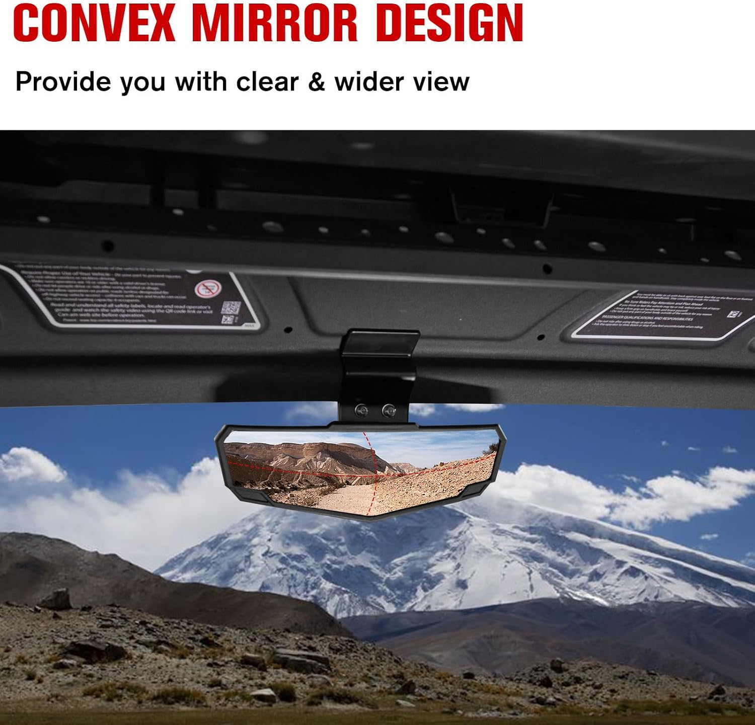 Center Rear View Mirror for Polaris Ranger 570 900 1000 Crew/Can-Am Defender 2015-2024 Accessories, UTV Adjustable Convex Rearview Mirror, 1PC