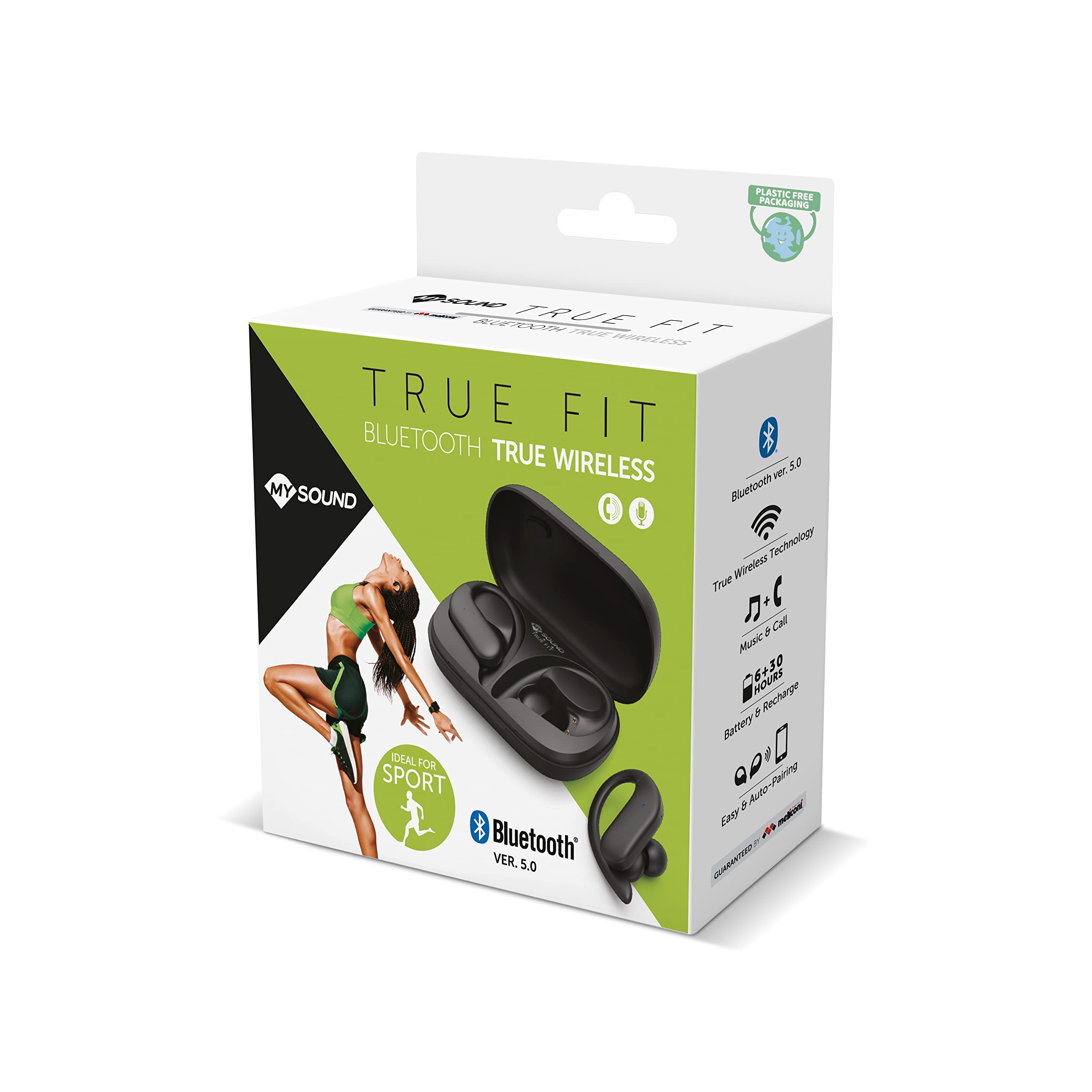 Meliconi Mysound Meliconi True Fit, auricolari True Wireless con tecnologia Bluetooth 5.0 studiati per il fitness, Nero
