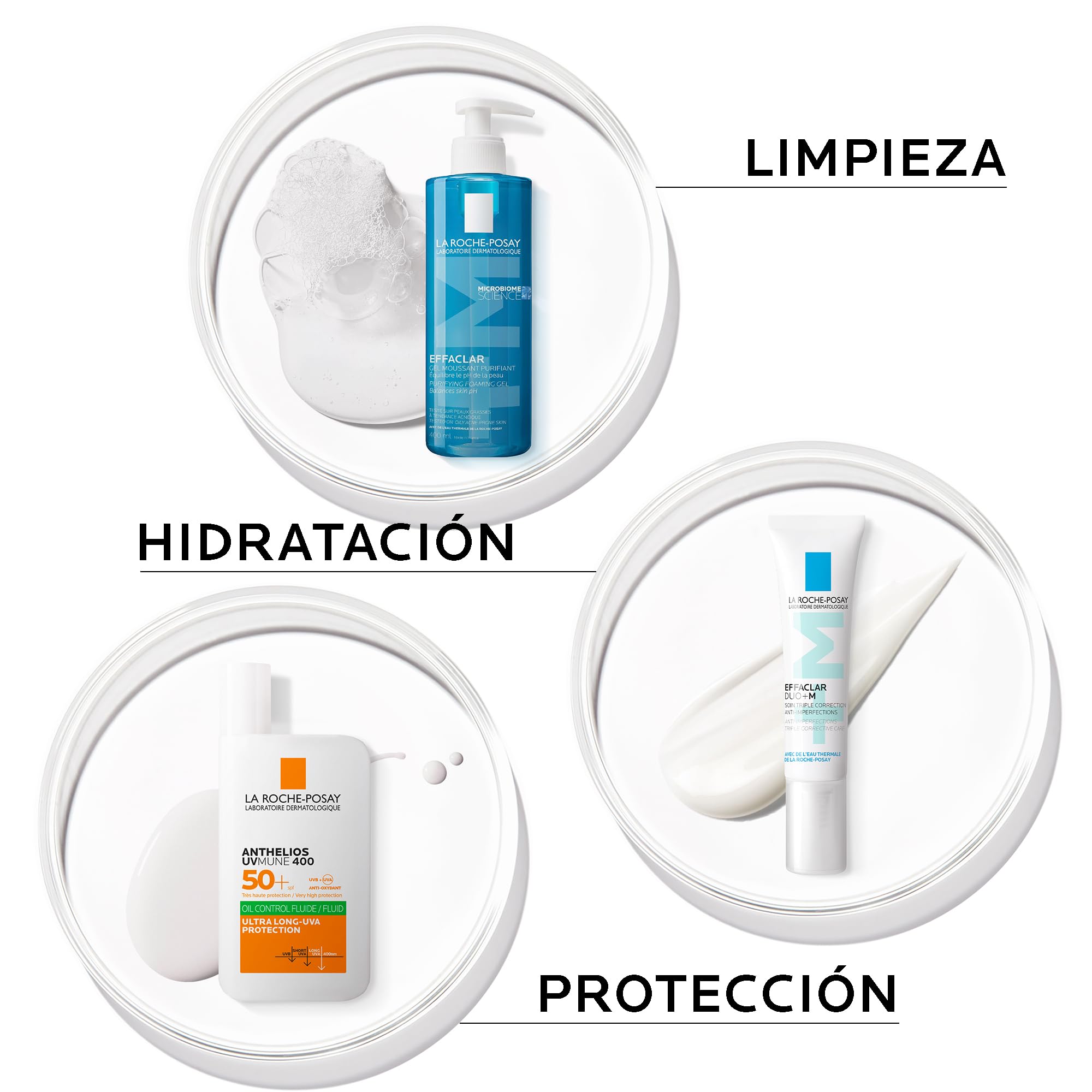La Roche-Posay Effaclar Gel Limpiador Espumoso 400 ml + Effaclar Duo+M Tratamiento Anti-Imperfecciones 40 ml + Anthelios Uvmune 400 Fluid Oil Control
