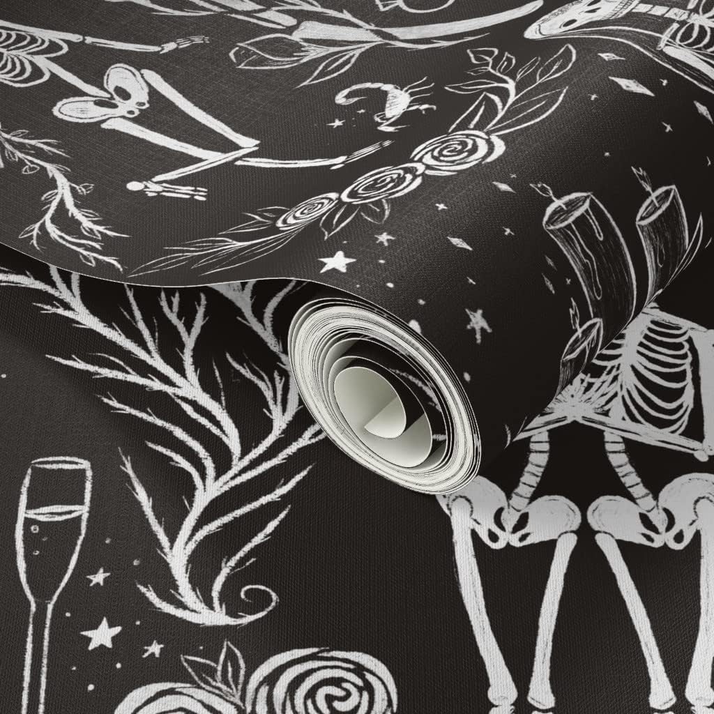 Spoonflower Peel & Stick Wallpaper 3ft x 2ft - Death Gothic Halloween Black White Skeletons Wedding Lovers Groom Dark Custom Removable Wallpaper
