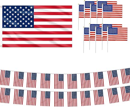 12 Pcs Patriotic Flag Set for USA Celebrations -for Memorial Day, 4th of July, and Veterans Day Decor