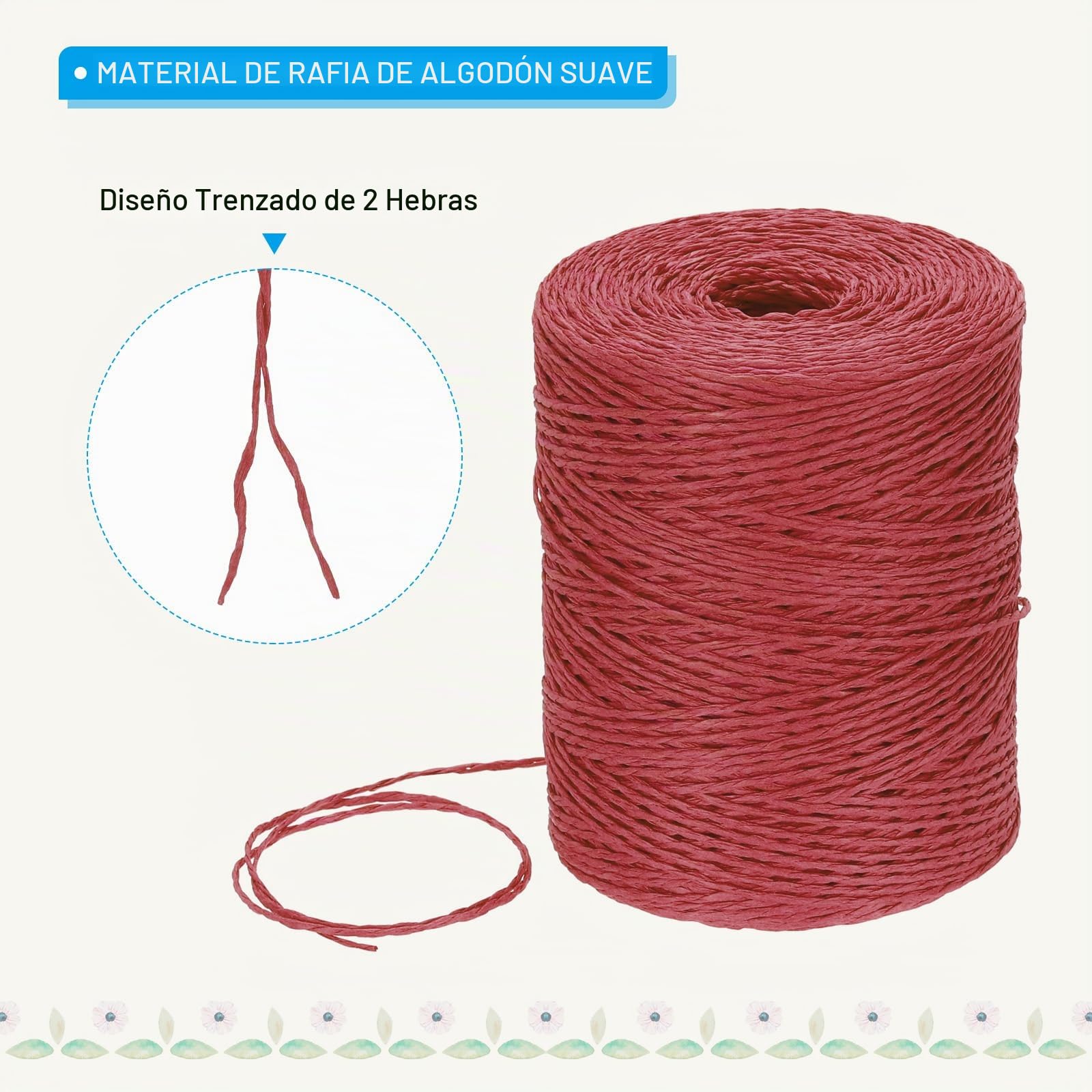 PATIKIL Hilo de Rafia de Algodón Natural 328 Yardas, Cinta de Papel de Rafia para Ganchillo para Sombrero de Sol DIY Bolso de Playa Envoltura de Hilo de Ganchillo Tejer, Rojo
