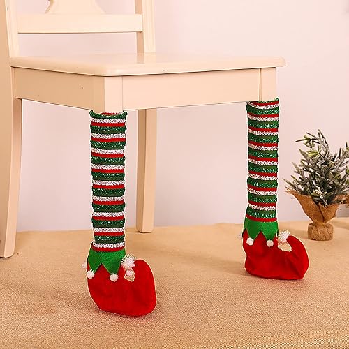 Miniatura 6 de 4 fundas de patas de silla de Navidad, medias de silla de elfo a rayas, calcetines de silla de Navidad, calcetines antideslizantes para patas de