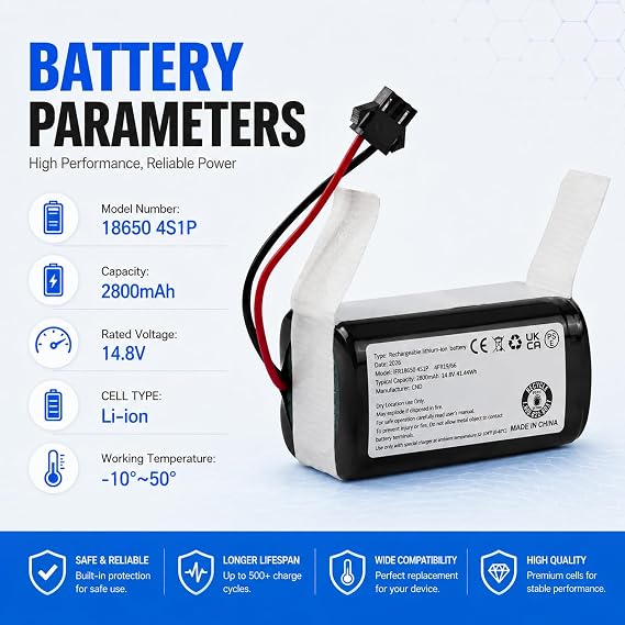 2800mAh 14.4V Replacement Battery for Coredy R300, R500+, R550, R580, R650, R3500, R3500S, Eufy RoboVac 11c 11S Plus 11S Max, Amarey A800 A900, Ecovacs Deebot N79 N79S DN622 Robot Vacuum Cleaners