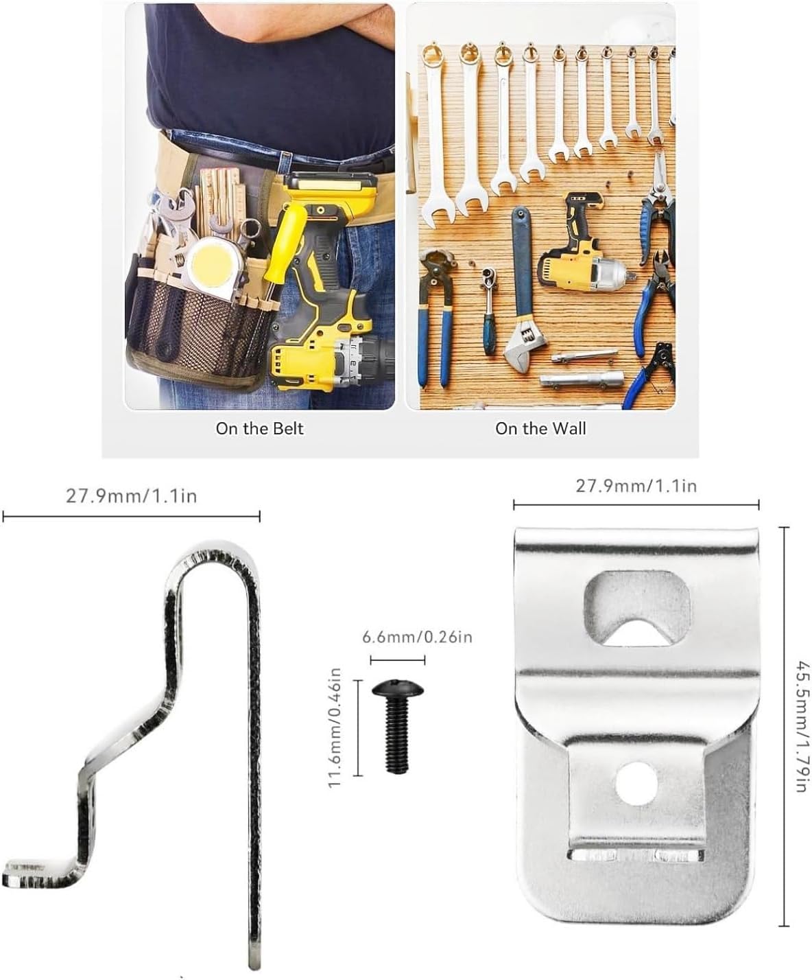 N268241 N086039 （6pack）Stainless Steel Drill Tool Clips Hook Kit with Screws Compatible with Dewelt 20V Power Tools for DCD980, DCD985, DCD980L2, DCD985L2