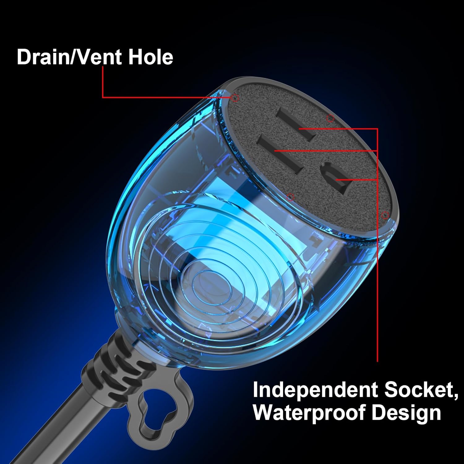 USEDOM IPX6 50 FT Outdoor Extension Cord Waterproof, 16/3 Gauge Black Heavy Duty Extension Cords, 10A 1250W SJTW, Waterproof Socket, 3 Prong Flat Plug Extension Cord with Weather Resistance