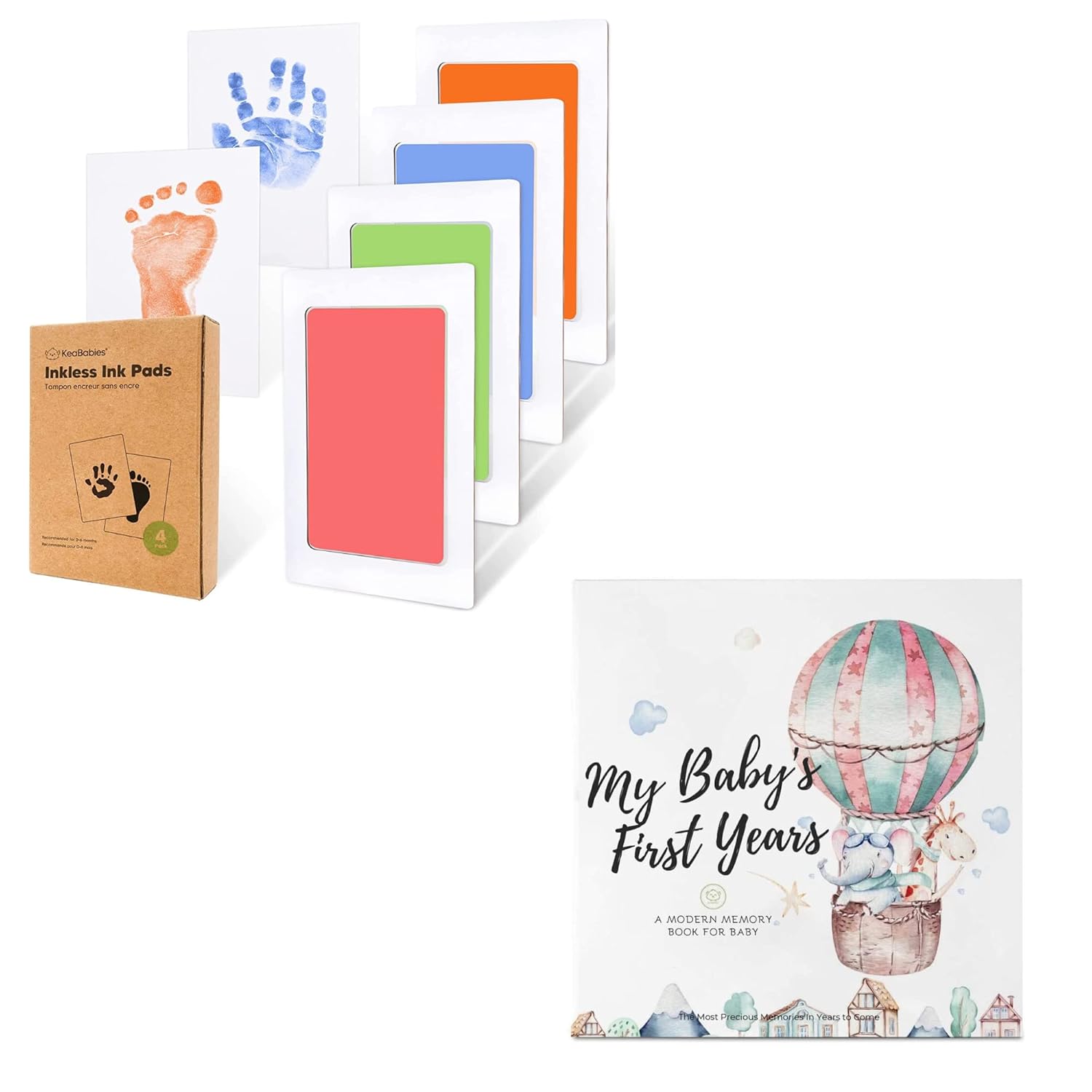 KeaBabies 4-Pack Inkless Hand and Footprint Kit and First 5 Years Baby Memory Book Journal - Ink Pad for Baby Hand and Footprints - 90 Pages Hardcover First Year Keepsake Milestone Baby Book