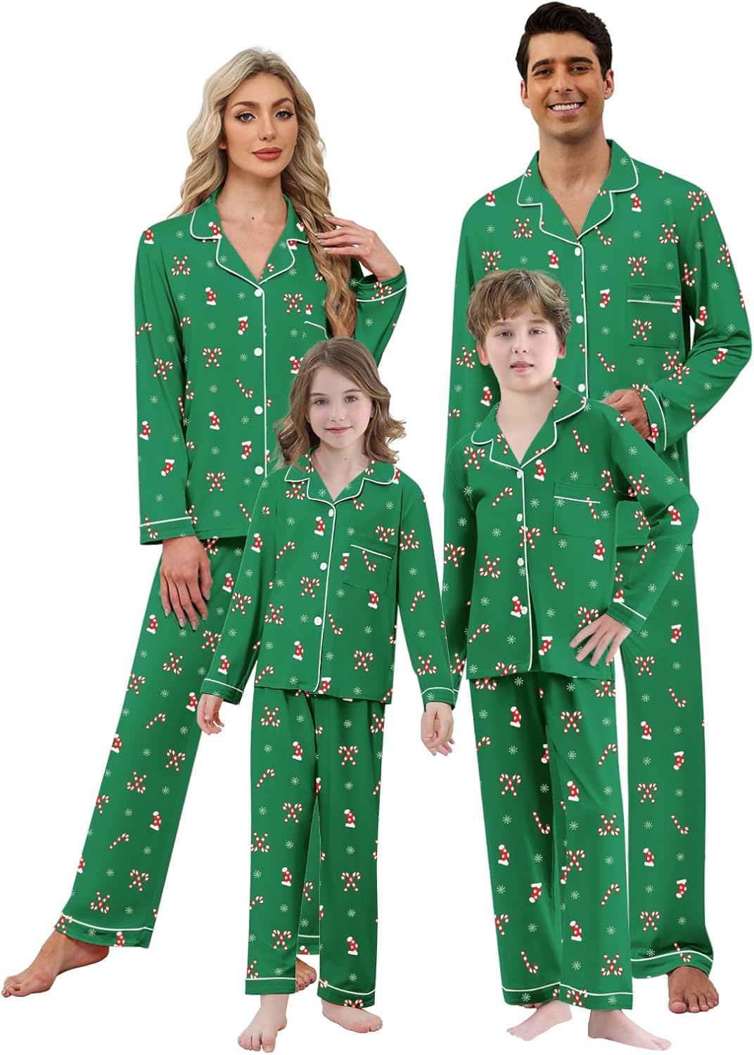 Umeyda Kids Christmas Family Matching Pajamas Long Sleeve Button Down Pj Set Festival Party Sleepwear, Christmas Socks Cane, 13-14 Years