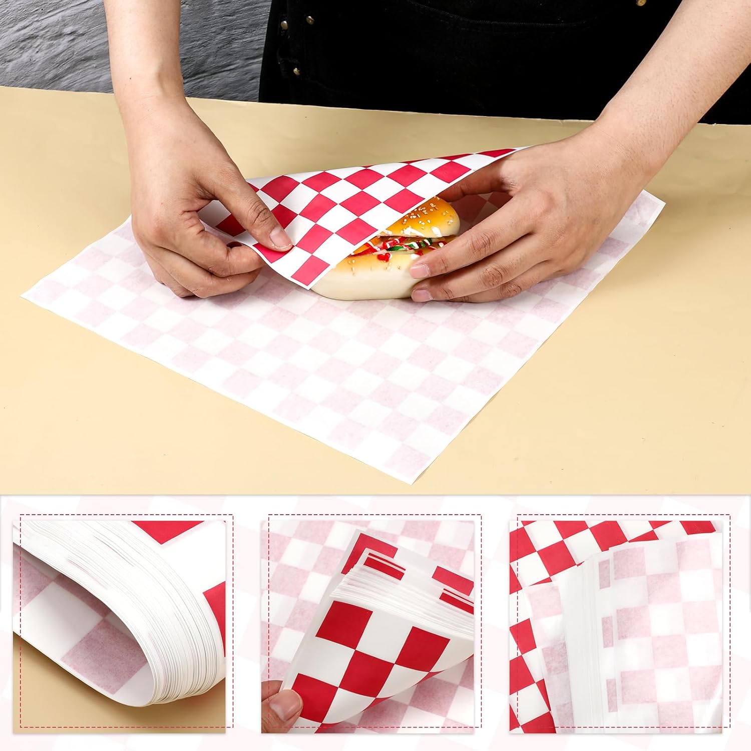 simarro 1000 Sheets Checkered Deli Paper Sheets, 12 x 12 Inch Grease Resistant Food Basket Liners Sandwich Paper Wraps for Restaurants Churches BBQs Picnic Party (Red And White)
