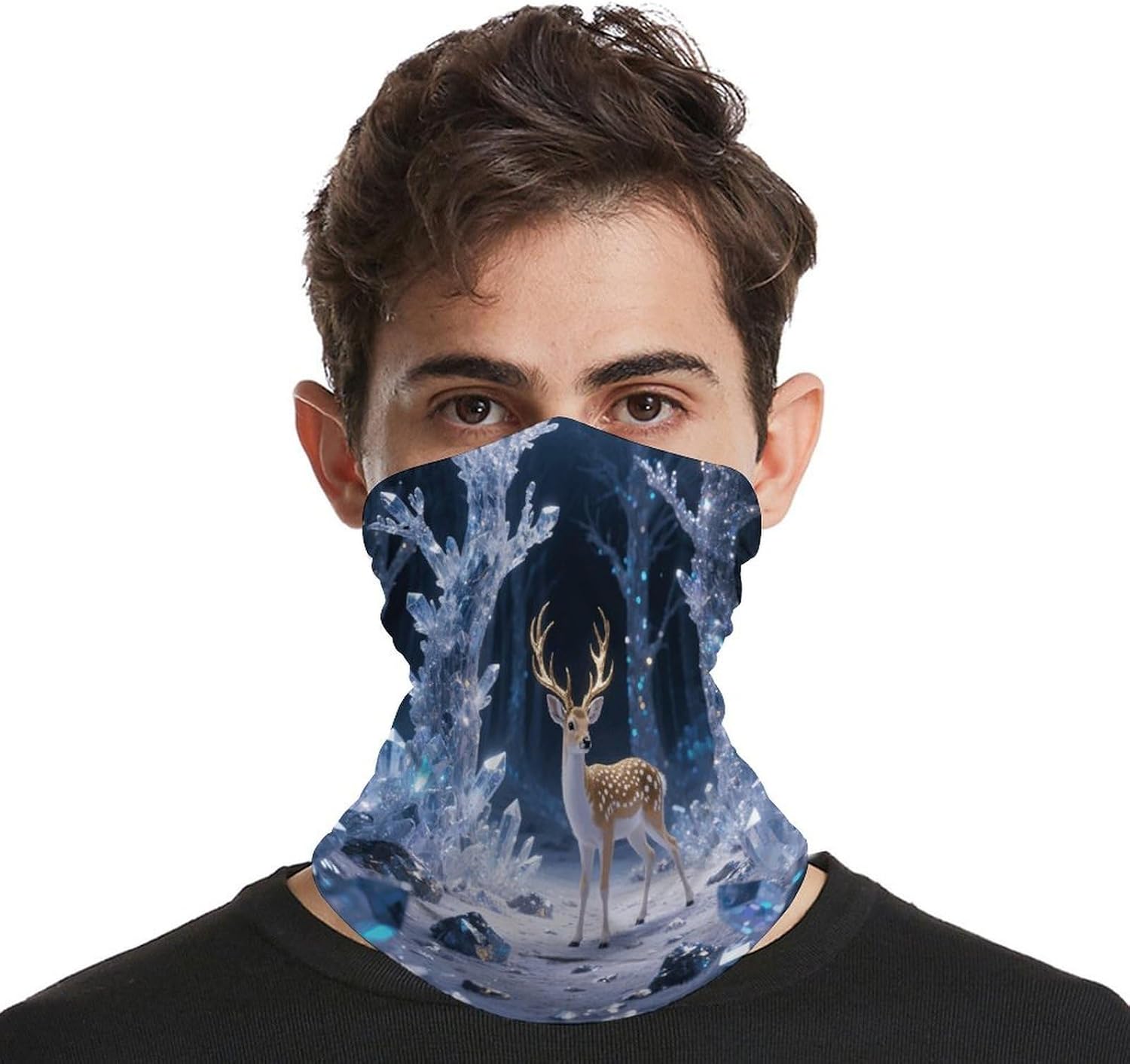 Deer in Crystal Forest Neck Gaiter for Men Women Cooling Wrap Headwear Winter Head Wrap Scarf Beautiful Headband Personality Balaclava Sport Magic Scarf Windproof Hair Bandana
