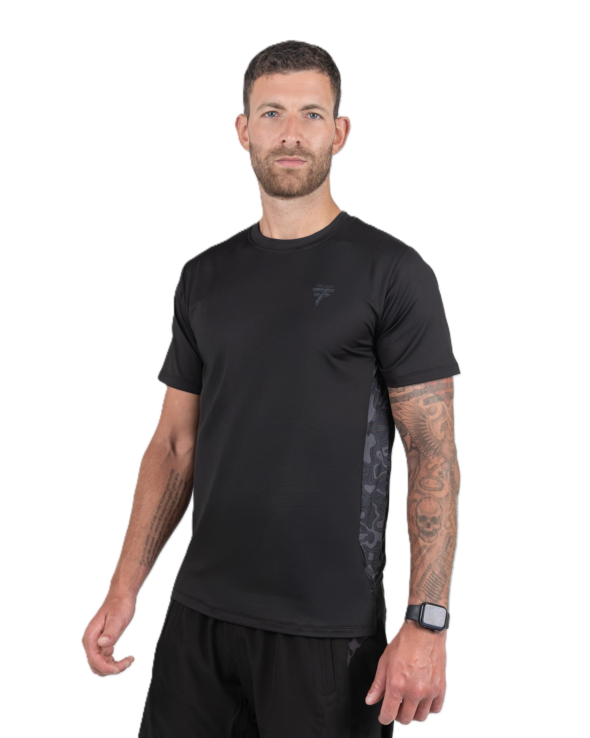 Fallain Athletic T-Shirt, Two-Tone, Performance Fit, Training, Crew Neck, Adult, 86% Polyester/14% Elastane (UK, Alpha, S, Regular, Regular, Black)