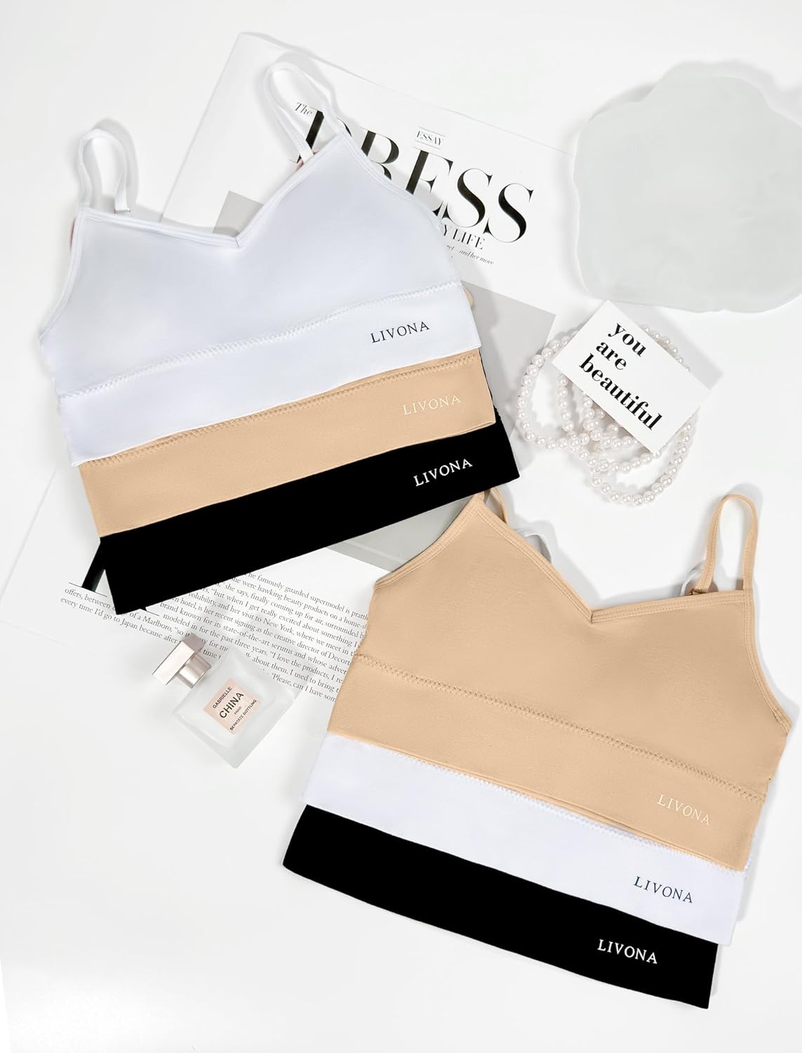 Livona 3 Pack Training Bras for Girls - Sports, Fitness, Padded Everyday Bralette, Crop Cami Tank Top (6-14) - Image 4