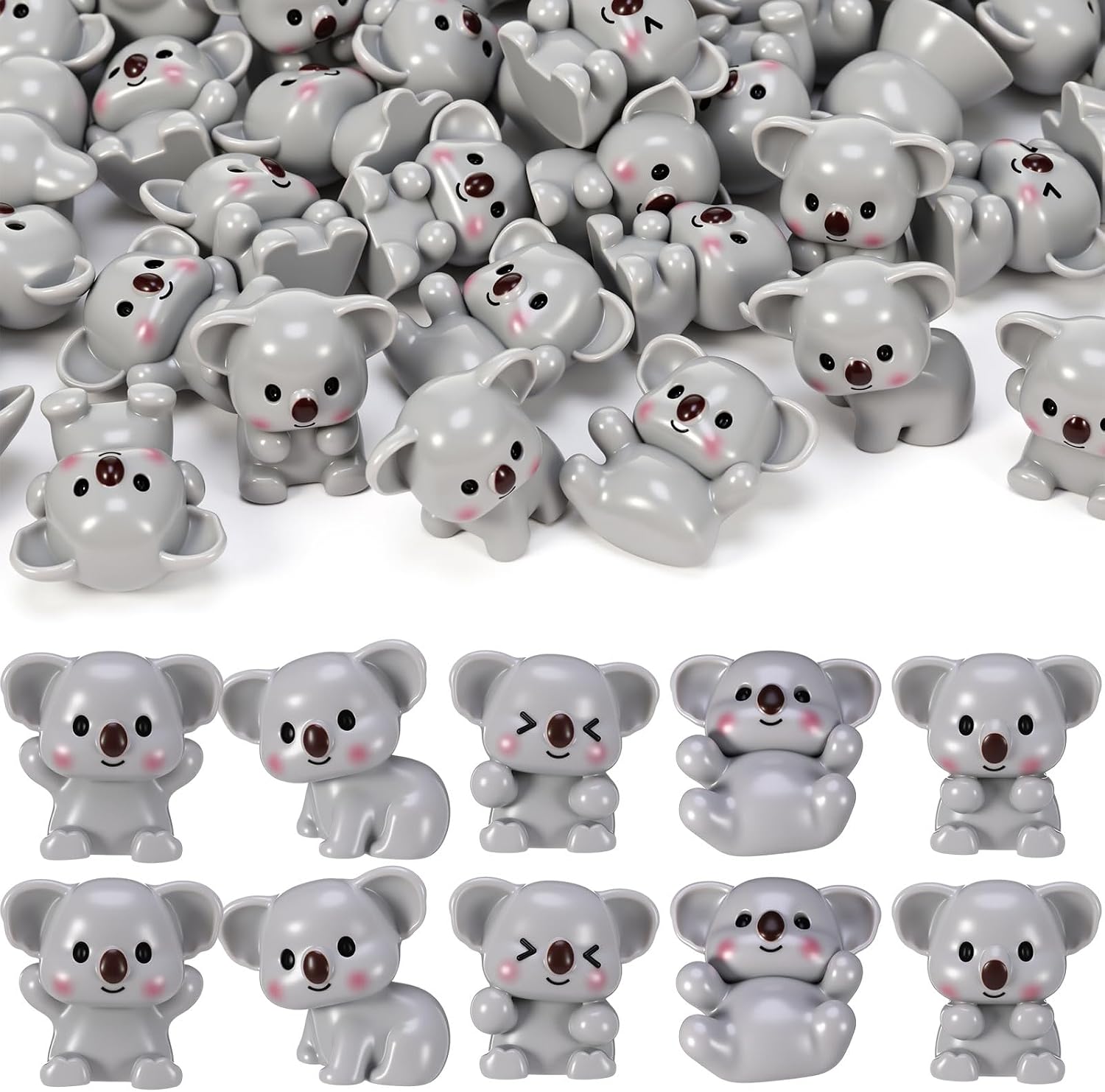 Geelin 50 Pcs Mini Koala Figurines Bulk, Cute Expressive Resin Koala Bear Miniatures for Fairy Garden, Terrarium Accessories, Kawaii Desk Pets, Cake Toppers & Birthday Party Decor