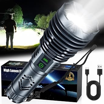 baibian Rechargeable Flashlight 155,000 High Lumens Super Bright Flash Light, Zoomable 6 Modes with 1200m Long Beam, LED Tactical Light for Emergency, Camping, Gifting