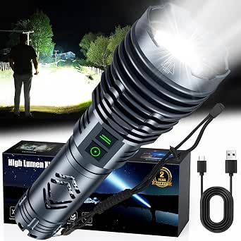 High Power 155,000 Lumens Rechargeable Tactical Flashlight with 1200m Beam