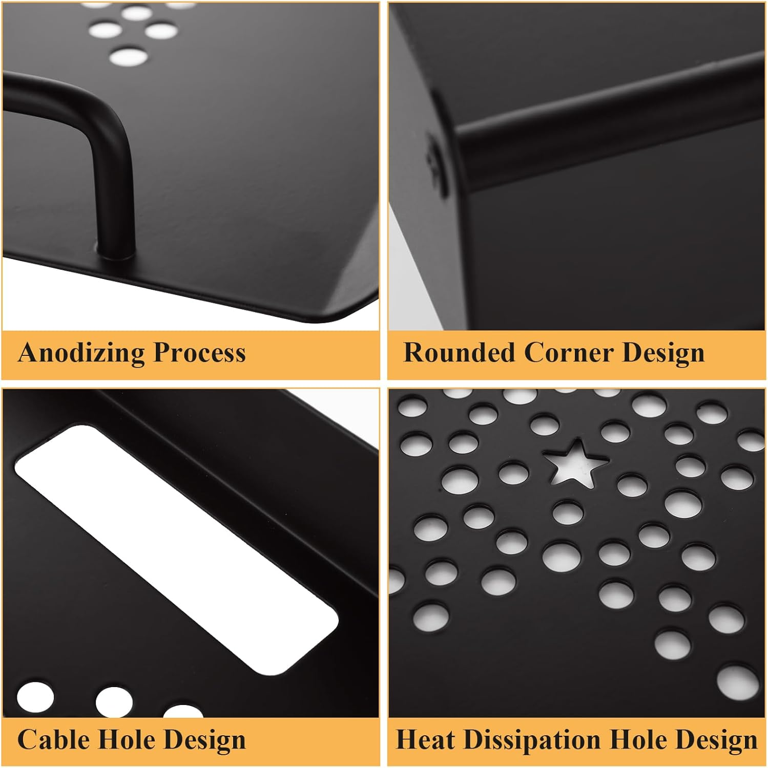 STARVAST 2 Pack Floating Wall Mounted Shelves, 10" x 8" Breathable Metal Shelf for Router, Modem, Cable Box, DVD Player & Projector, Space Aluminum Wall Mount Under TV, Black