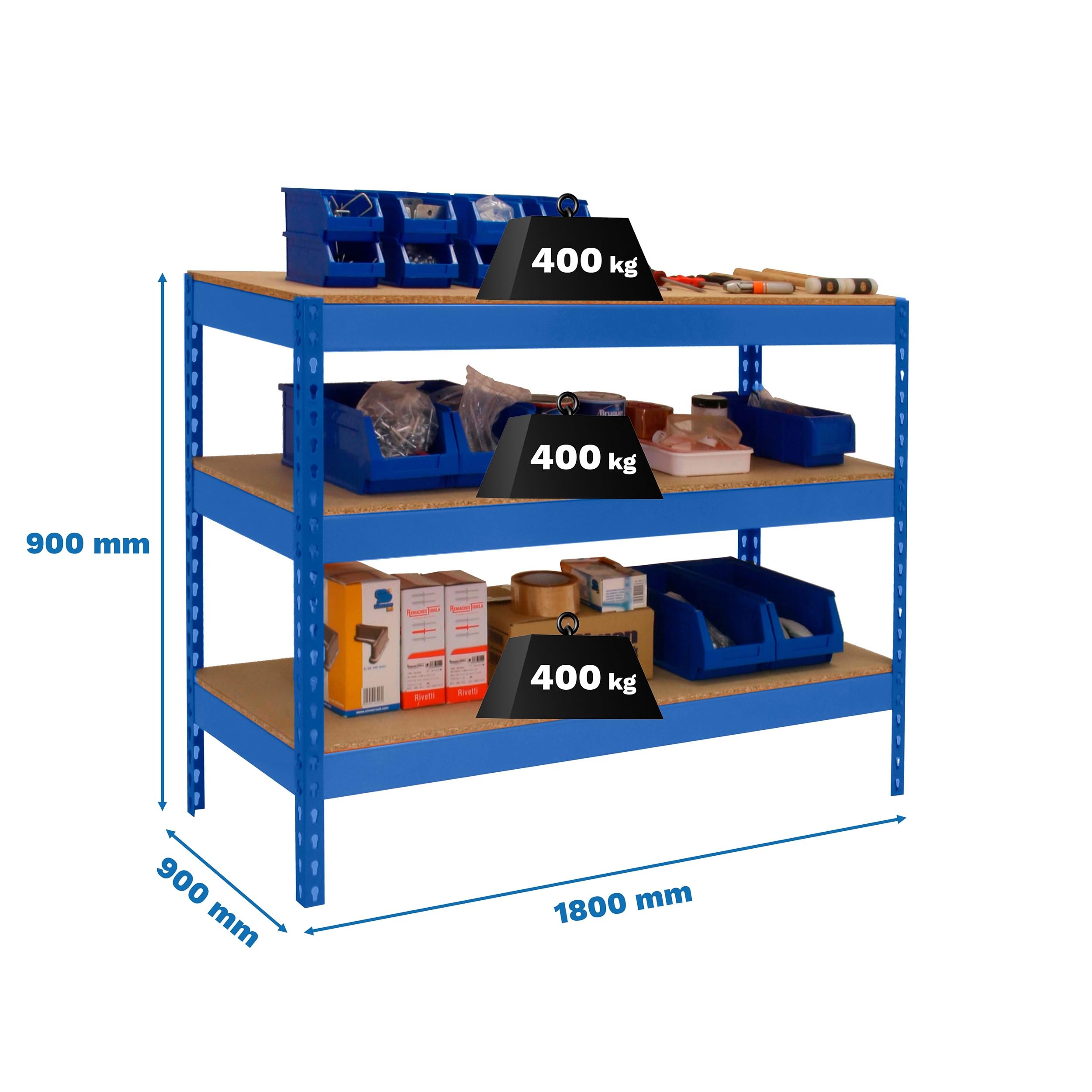 Simon Rack Banco de Trabajo Taller 1800x900 mm - BT Basic | Capacidad Carga 400 kg, Montaje sistema clic, Pintura anticorrosión, Azul