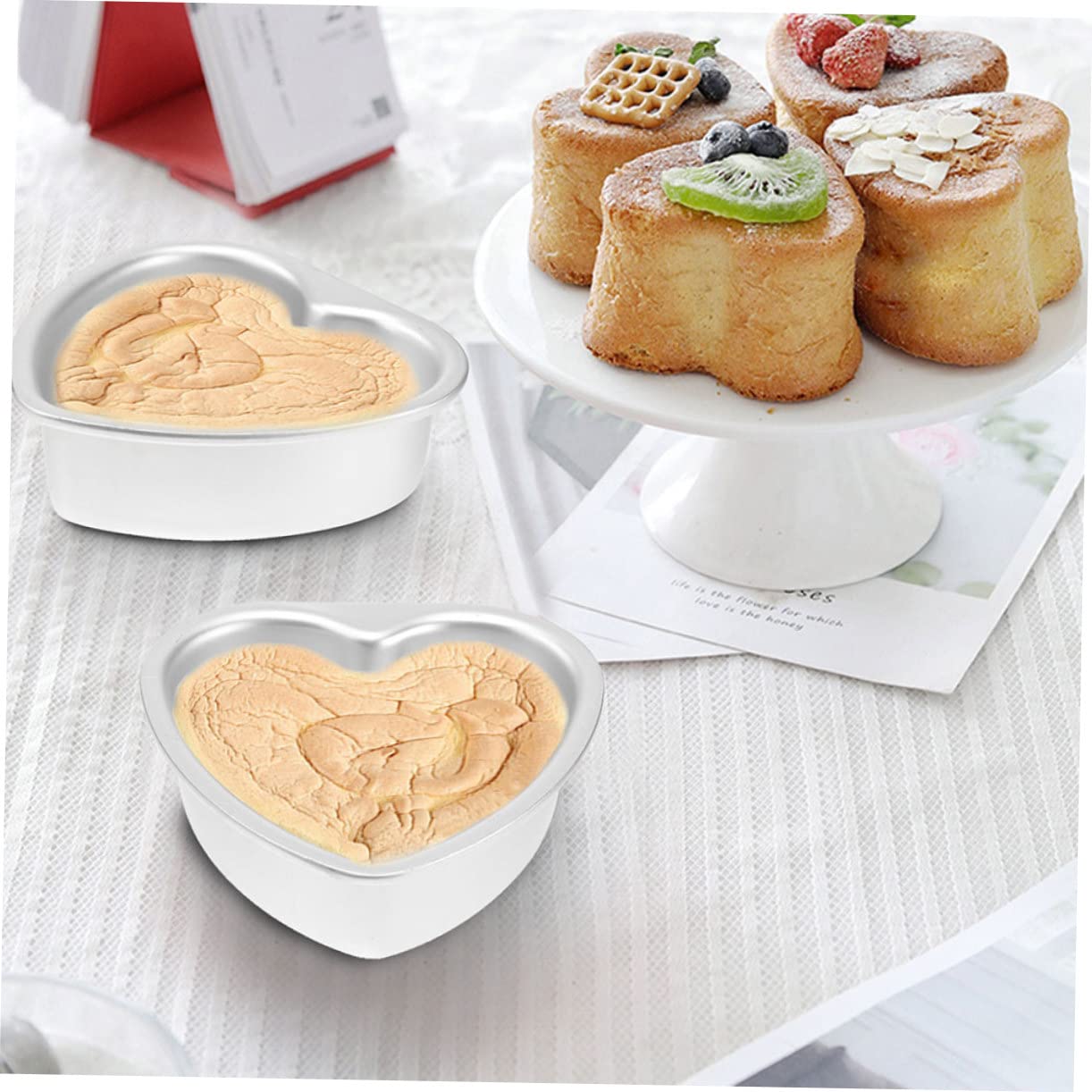 Moule à Gâteau Fond Amovible Cœur en Alliage D'aluminium, 2 Pièces