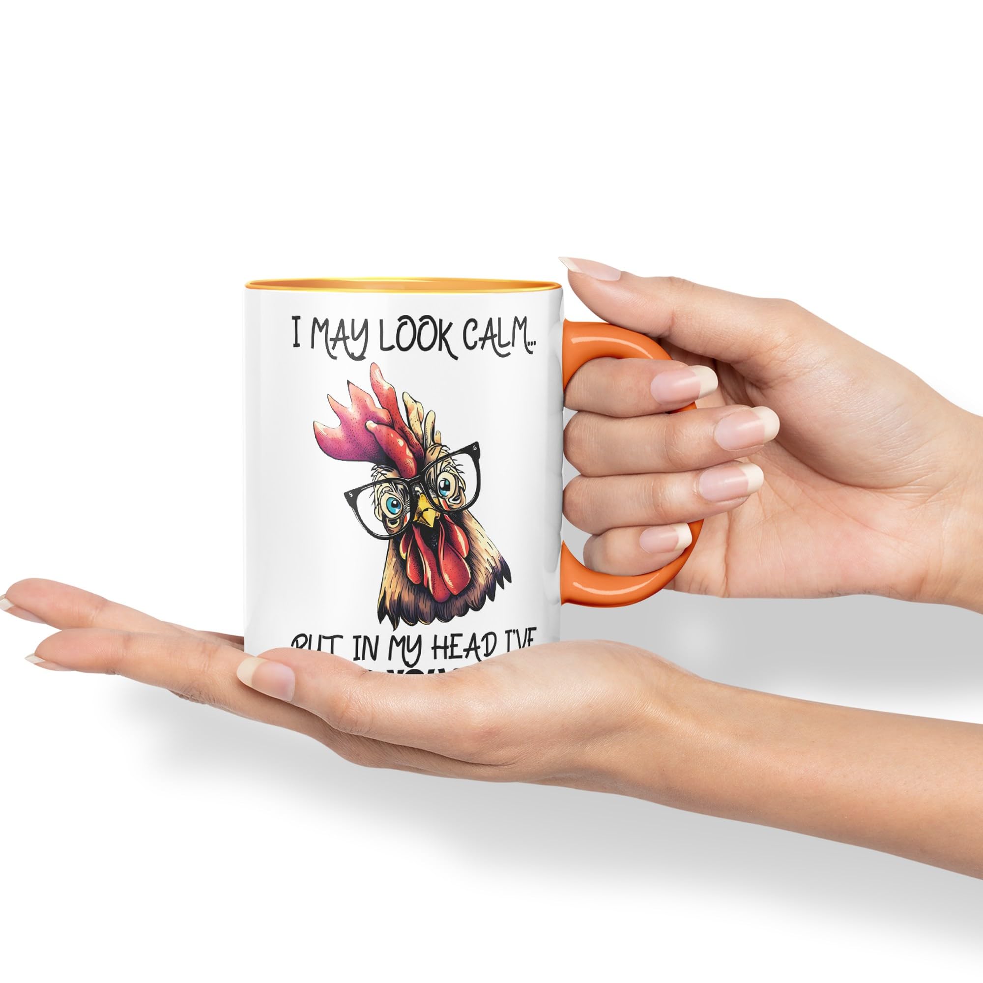 Vixar I May Look Calm.. Chickens Sarcastic Joke Ceramic Coloured Mug Cup for Tea Coffee Hot Brew 330ml 11oz (Orange) - Image 3