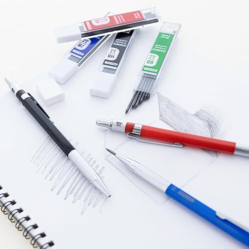 Miniatura 6 de BAZIC - Lápiz de plomo mecánico de 0.098 pulgadas con 4 repuestos de plomo de cerámica, mina HB 2B 4B 6B, para dibujo de arte, dibujo, sombreado, 3