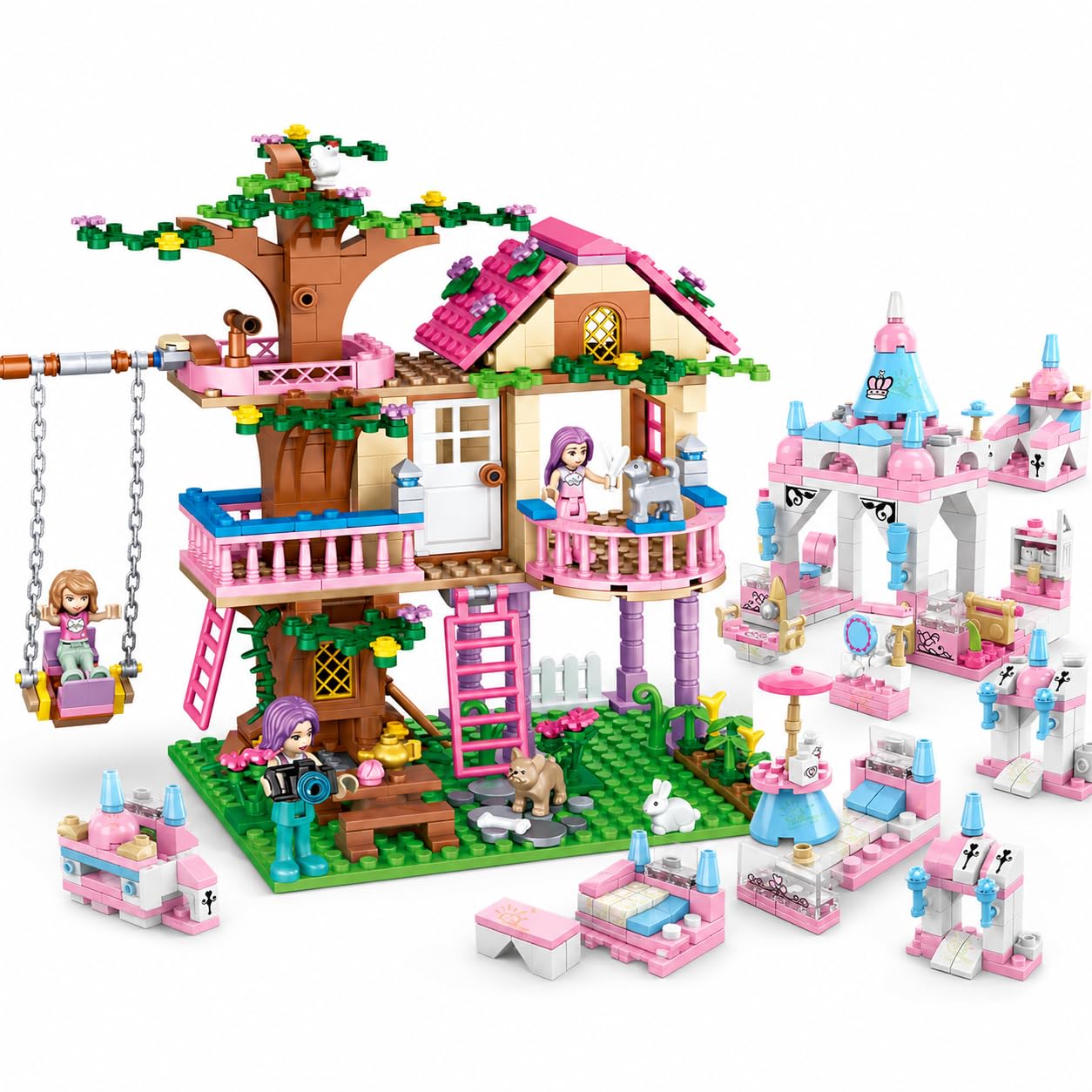 SKY LINE OCEAN Tree House & Mini Castle Combo Building Block Set, 635+ PCS Construction Toys with Swings, Ladders & 6-in-1 Castle, STEM Gift for Kids, 2 & 5-Year Structural Warranty-image-12
