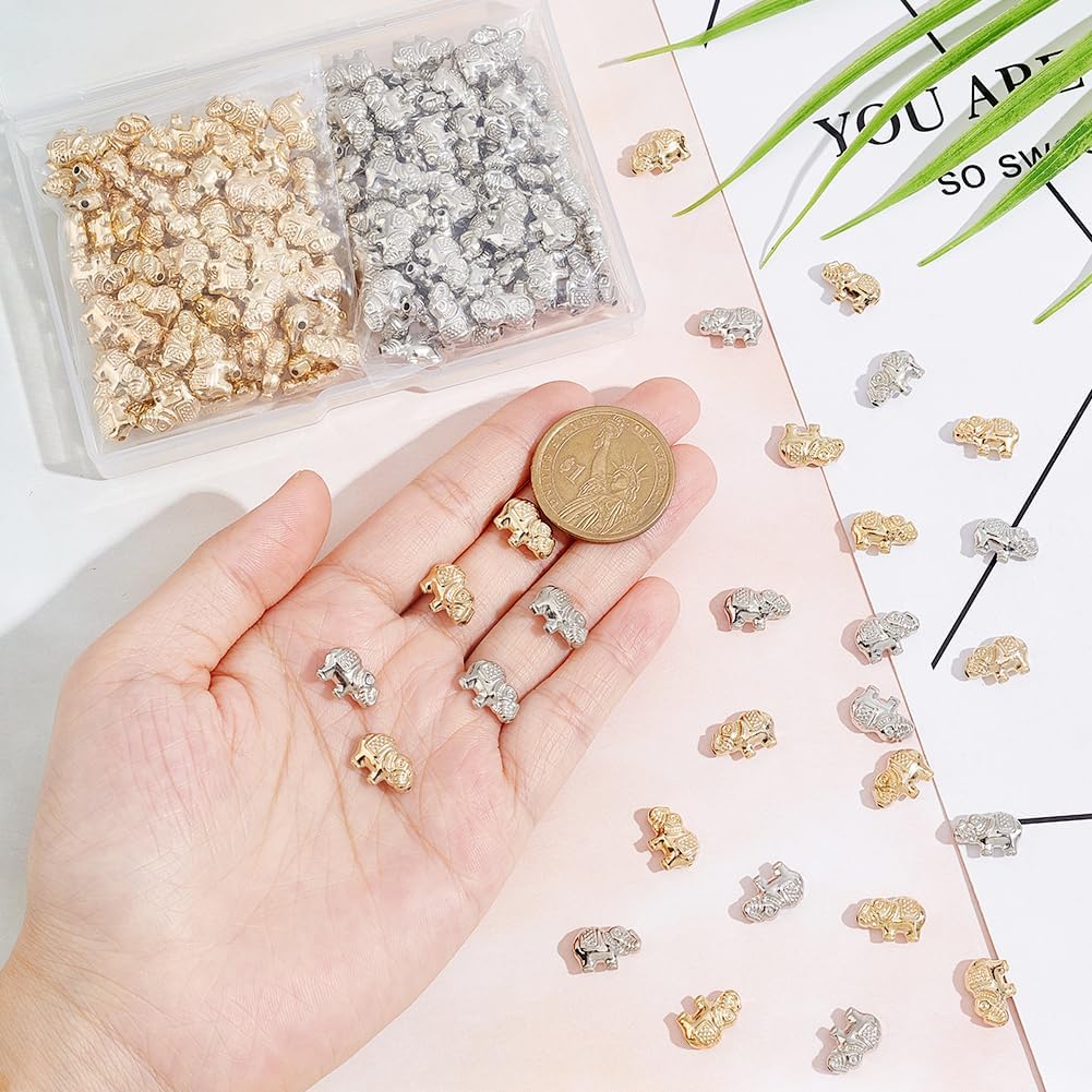 PH PandaHall 200Pcs Animal Spacer Beads, 2 Colors Elephant Charm Beads, Tibetan Carved Charm for Bracelets, Necklace, Anklets, DIY Jewelry Craft Making - Image 3