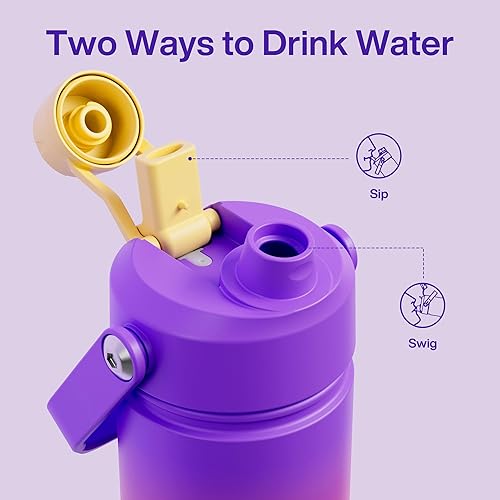 Miniatura 89 de ENCOOL Botella de agua aislada con popote, de acero inoxidable, a prueba de fugas, sin BPA, al vacío de doble pared que se mantiene fría durante 24