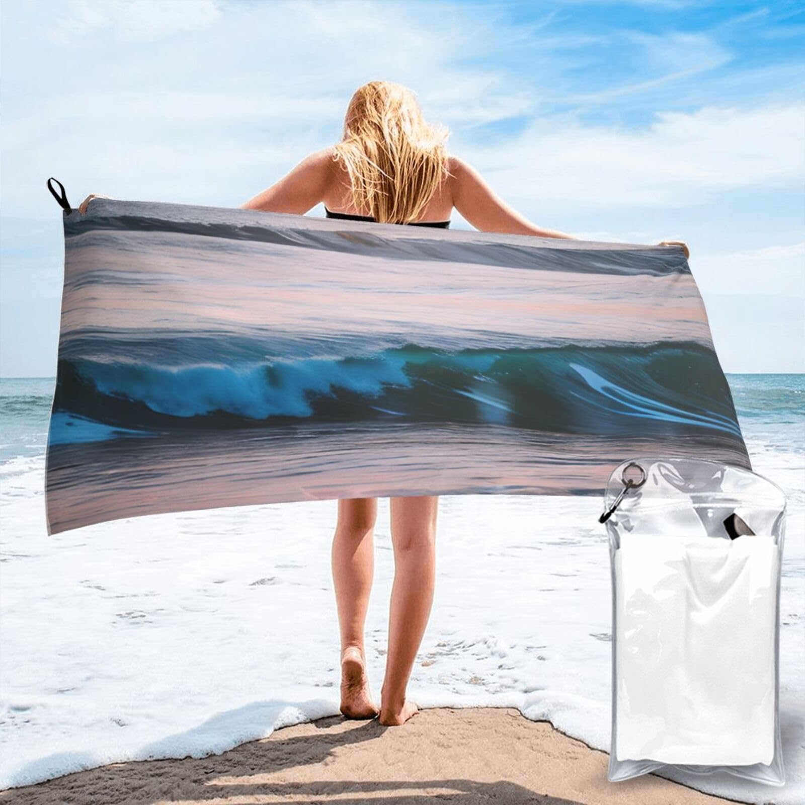 JBJGKHLP Sunset And Sunrise With Ocean Sea Waves Print Quick Dry Portable Towel For Beach Camping Hiking Yoga Fitness Outdoor Adventures