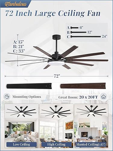Miniatura 5 de Fanbulous - Ventiladores de techo grandes de 72 pulgadas con luces y control remoto, ventilador de techo negro para exteriores con 10 aspas, luz LED