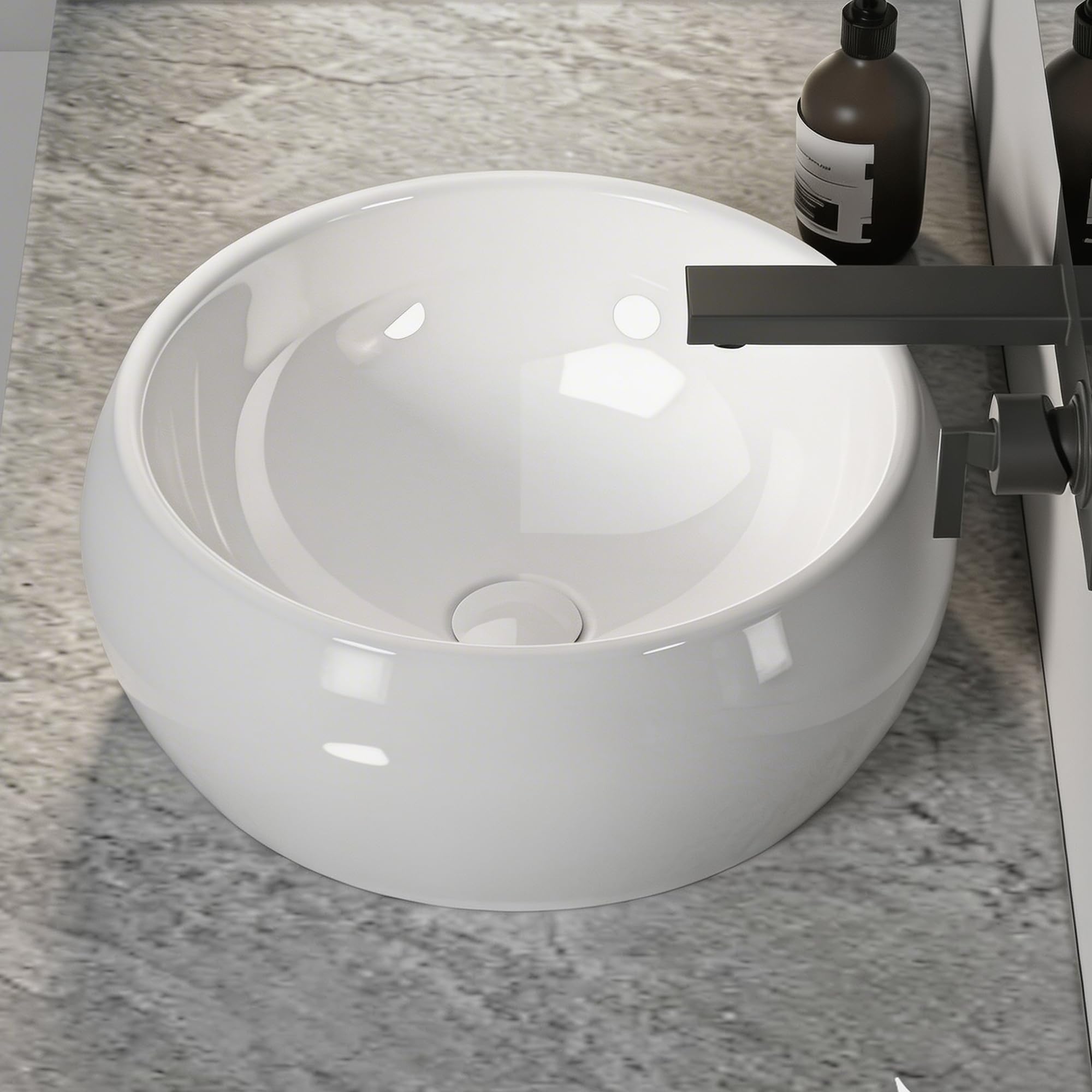 NUESTRA VIDA Lavabo de Cerámica para Baño, Lavabo Sobre Encimera Lavamanos Redondo de Baño 40 × 40 ×15,5cm, Ideal para Poner Sobre Encimera de Muebles de Baños y Aseos