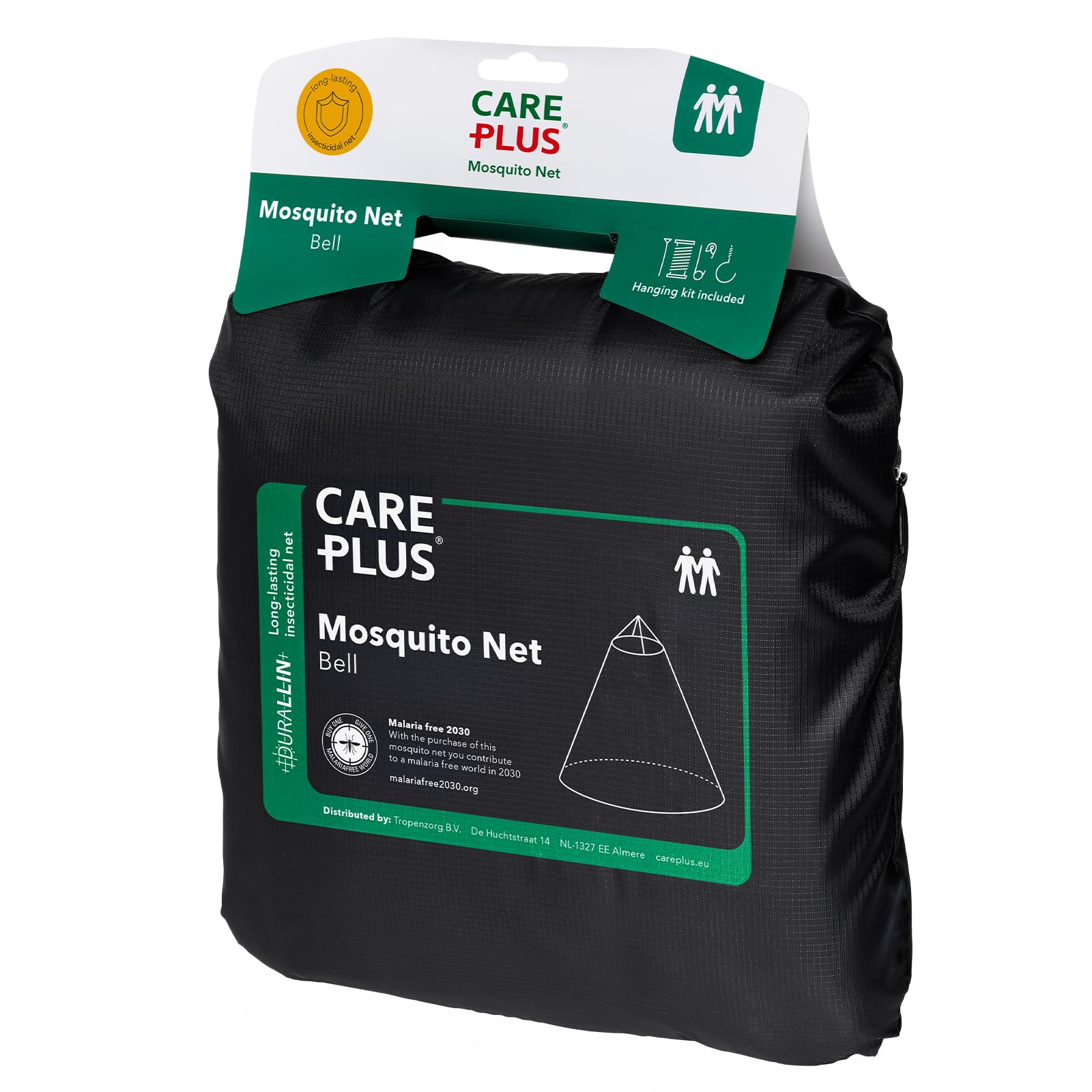 Care Plus Moskitonetz Reise imprägniert - Mosquito Net Bell Durallin 2 Personen - Mückennetz Bett für Tropische Reisen - mit Insektizid - Ø 330cm