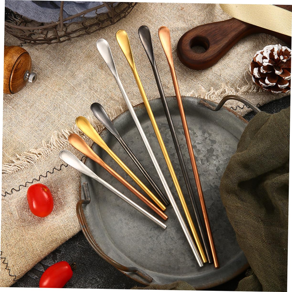 NAMOARLY 2pcs Stainless Steel Stirring Rods Mixing Spoons Bar Cocktail Spoons Long Handle Stylish for Home Restaurant