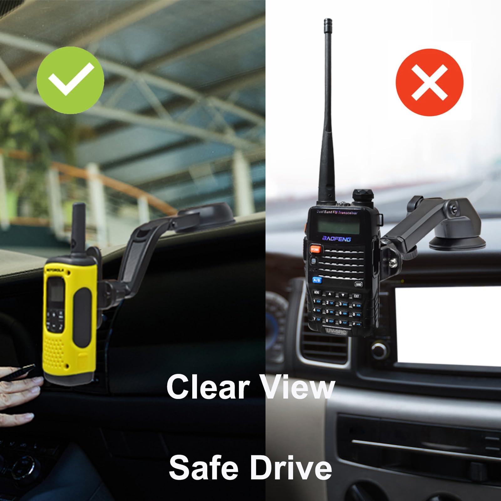 UAYESOK Support radio pour voiture - Support à ventouse pour tableau de bord de voiture - Pare-brise - Pour Motorola Baofeng Kenwood Icom Midland Retevis Sepura
