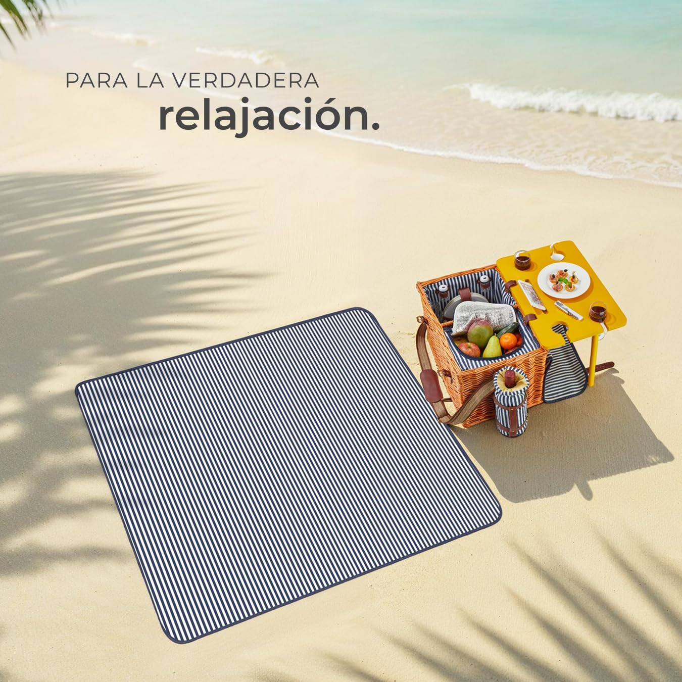 tectake® Cesta Picnic de Mimbre 4 Personas, con Manta Impermeable, Nevera Portatil, Mesa, Nevera Playa, Cesta Mimbre Vajilla de 20 Piezas, sacacorchos, salero y Enfriador de Vino - Modelo Langeoog